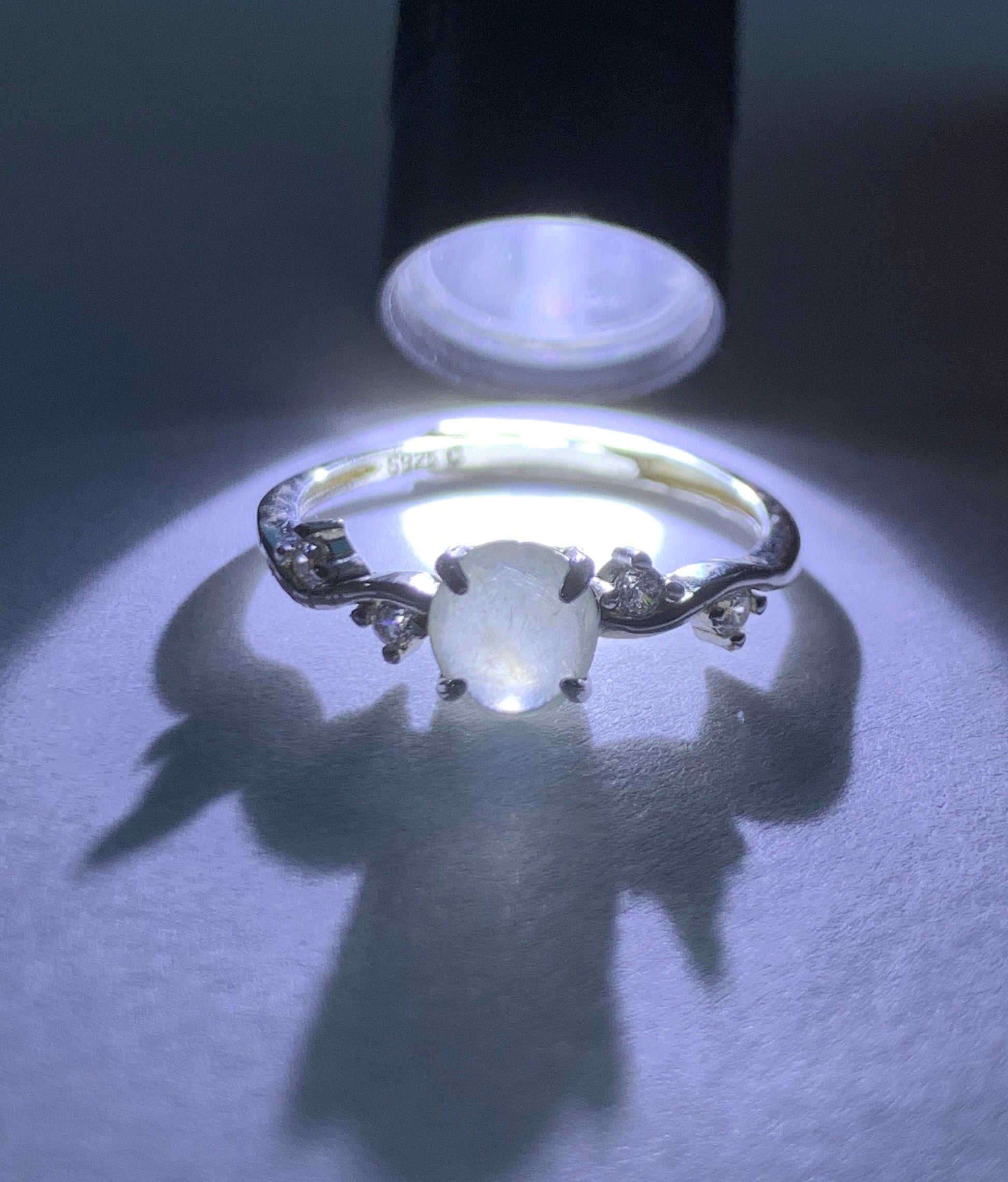 Natural Burmese Icy Highly Translucent Gelatinous White Jadeite Ring Sterling Silver Size Adjustable 天然缅甸白冰翡翠蛋面银镶戒指 XMB50
