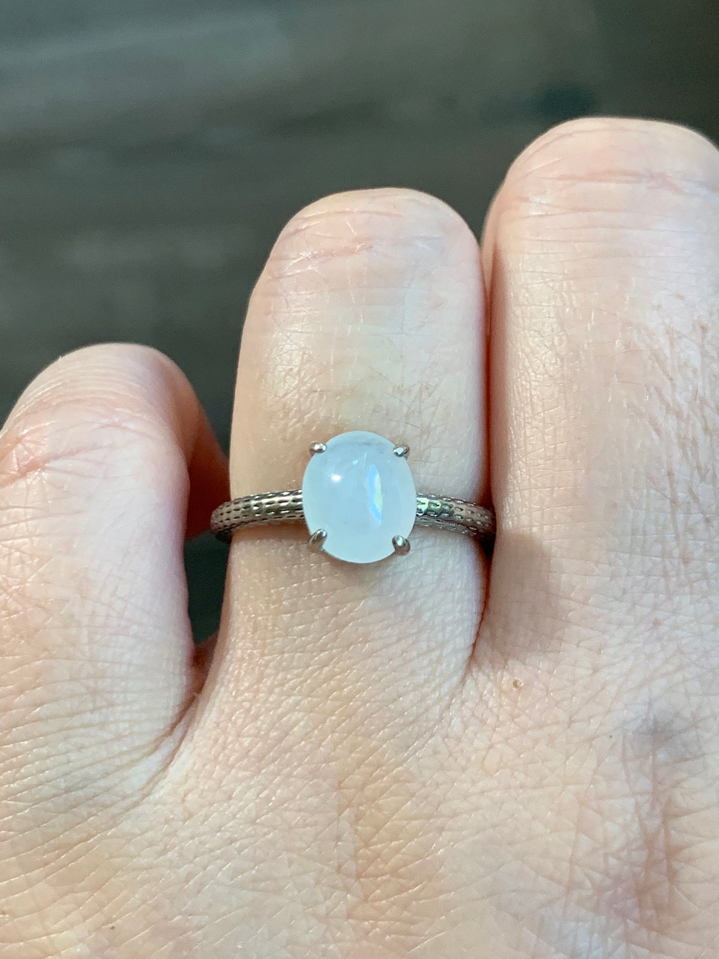 Natural Burmese Icy Translucent Gelatinous White Jadeite Ring Sterling Silver Size Adjustable 天然缅甸白冰翡翠蛋面银镶戒指 MBBA