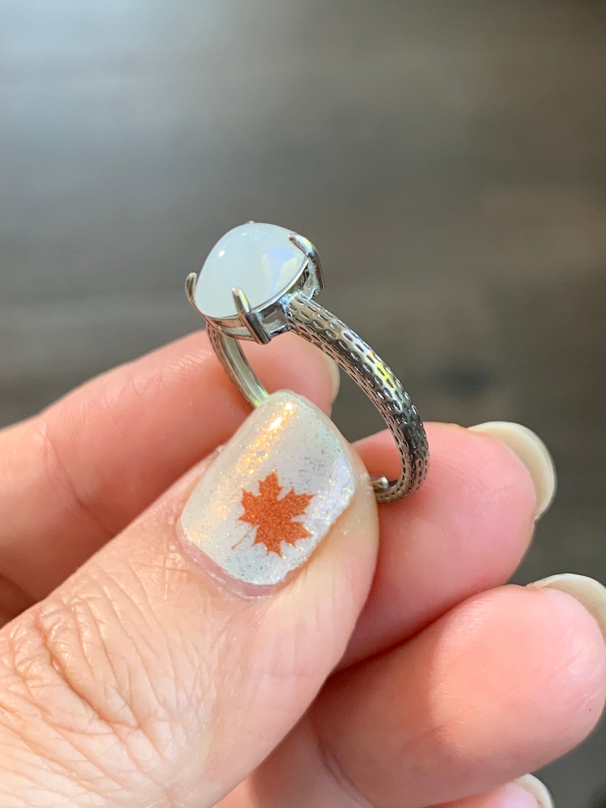 Natural Burmese Icy Translucent Gelatinous White Jadeite Ring Sterling Silver Size Adjustable 天然缅甸白冰翡翠蛋面银镶戒指 MBBA
