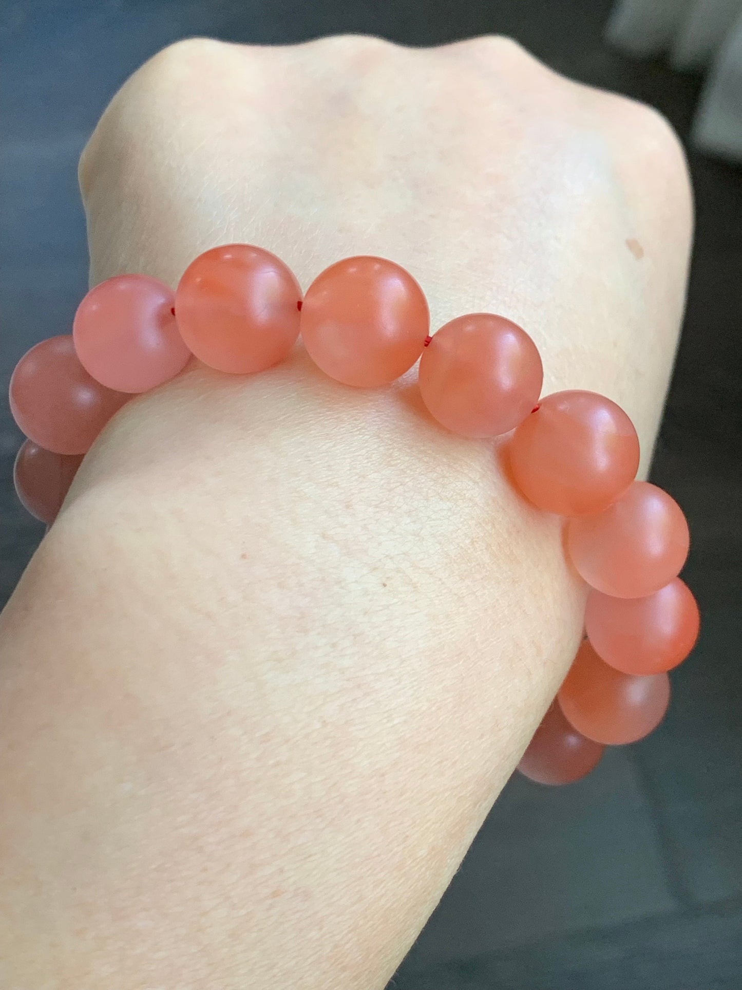 Natural Chinese Yunnan Baoshan Icy Highly Translucent South Red Agate Large Beads Beaded Bracelet Matte Finish 12mm 7.75” 天然云南保山南红冰透玛瑙哑光珠手串