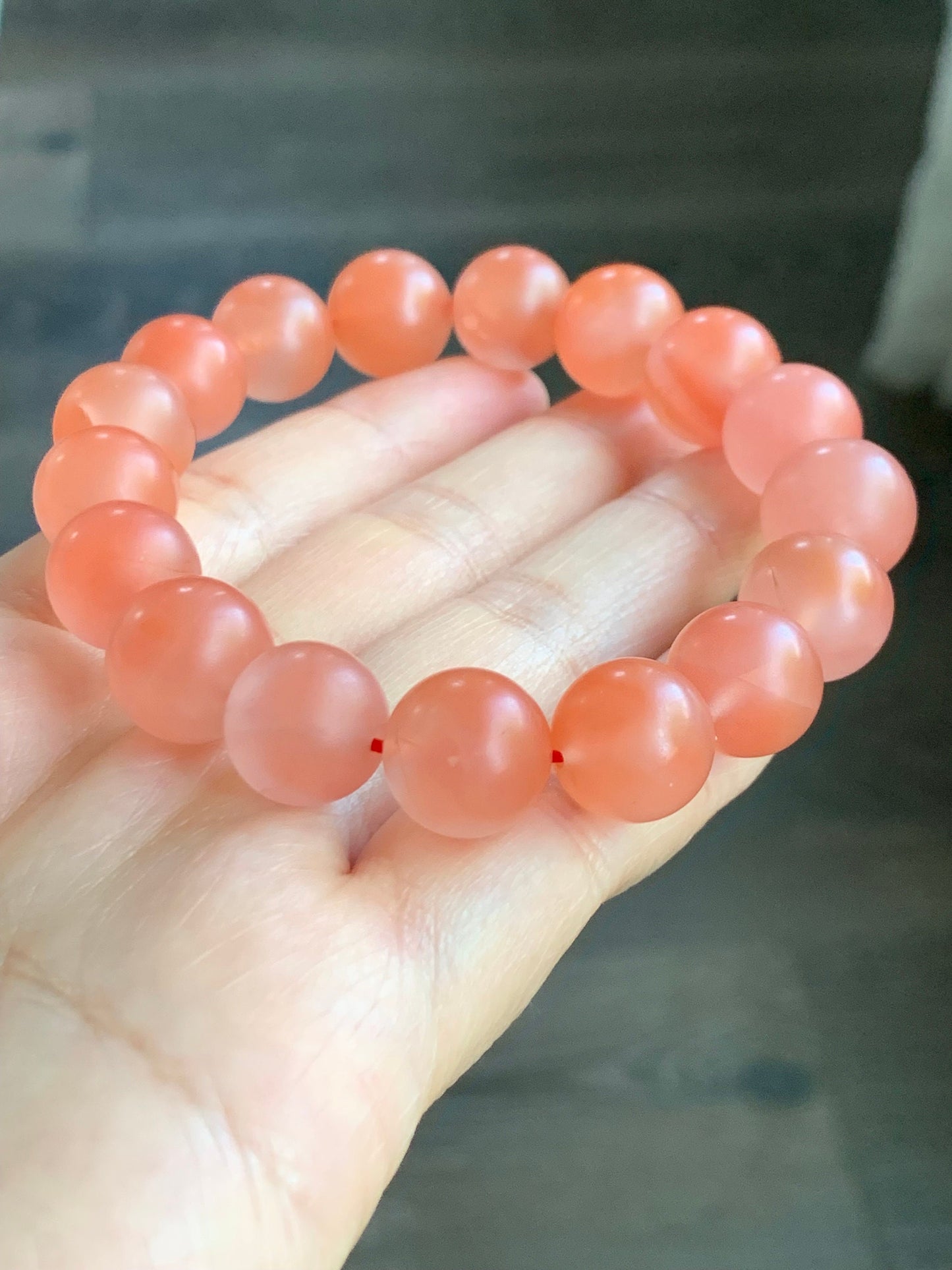 Natural Chinese Yunnan Baoshan Icy Highly Translucent South Red Agate Large Beads Beaded Bracelet Matte Finish 12mm 7.75” 天然云南保山南红冰透玛瑙哑光珠手串