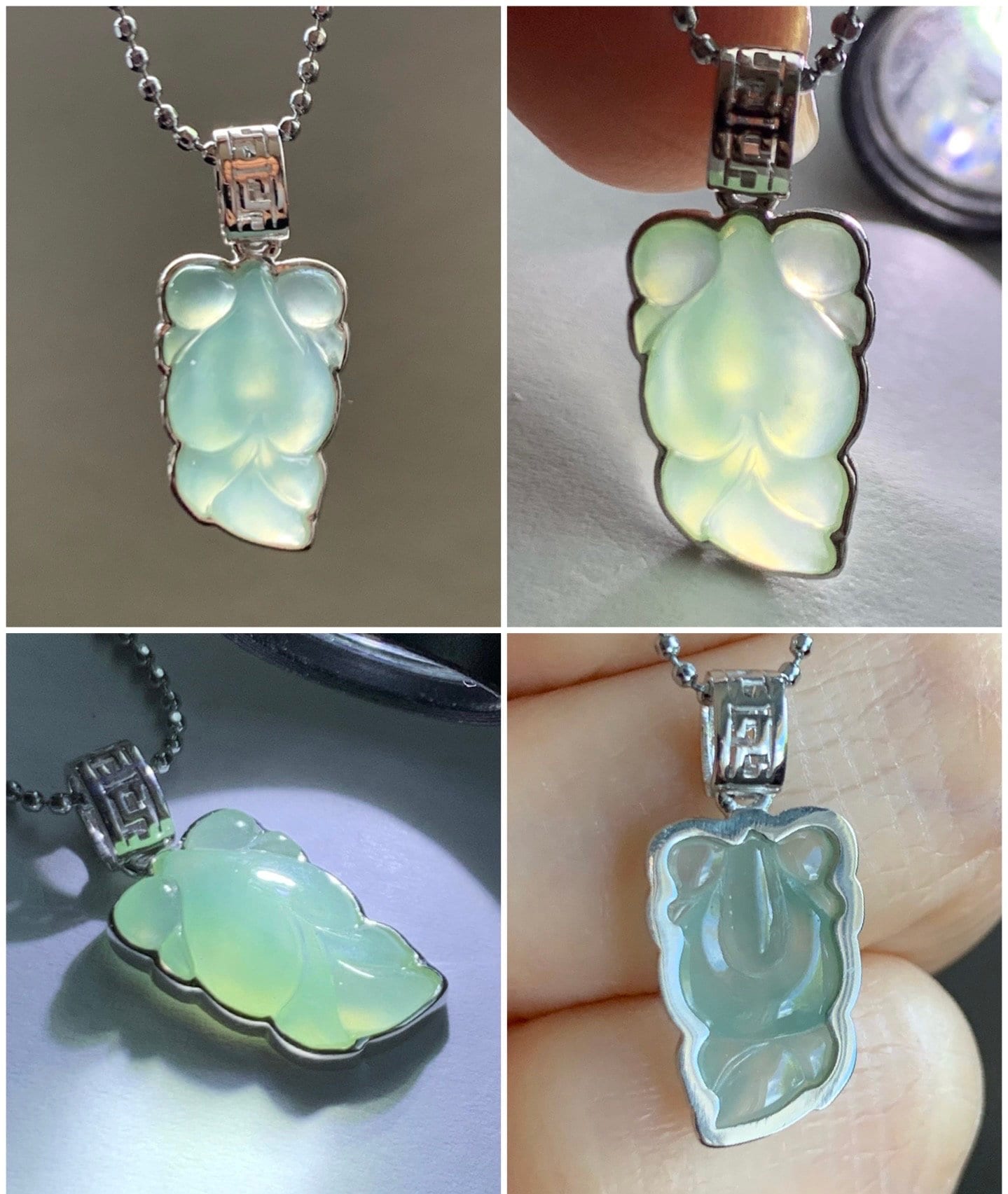 Certified Natural Burmese Premium Icy Translucent Gelatinous Light Green Jadeite Goldfish Pendant 18K White Gold 天然缅甸冰胶淡绿色翡翠金鱼镶嵌吊坠 5158