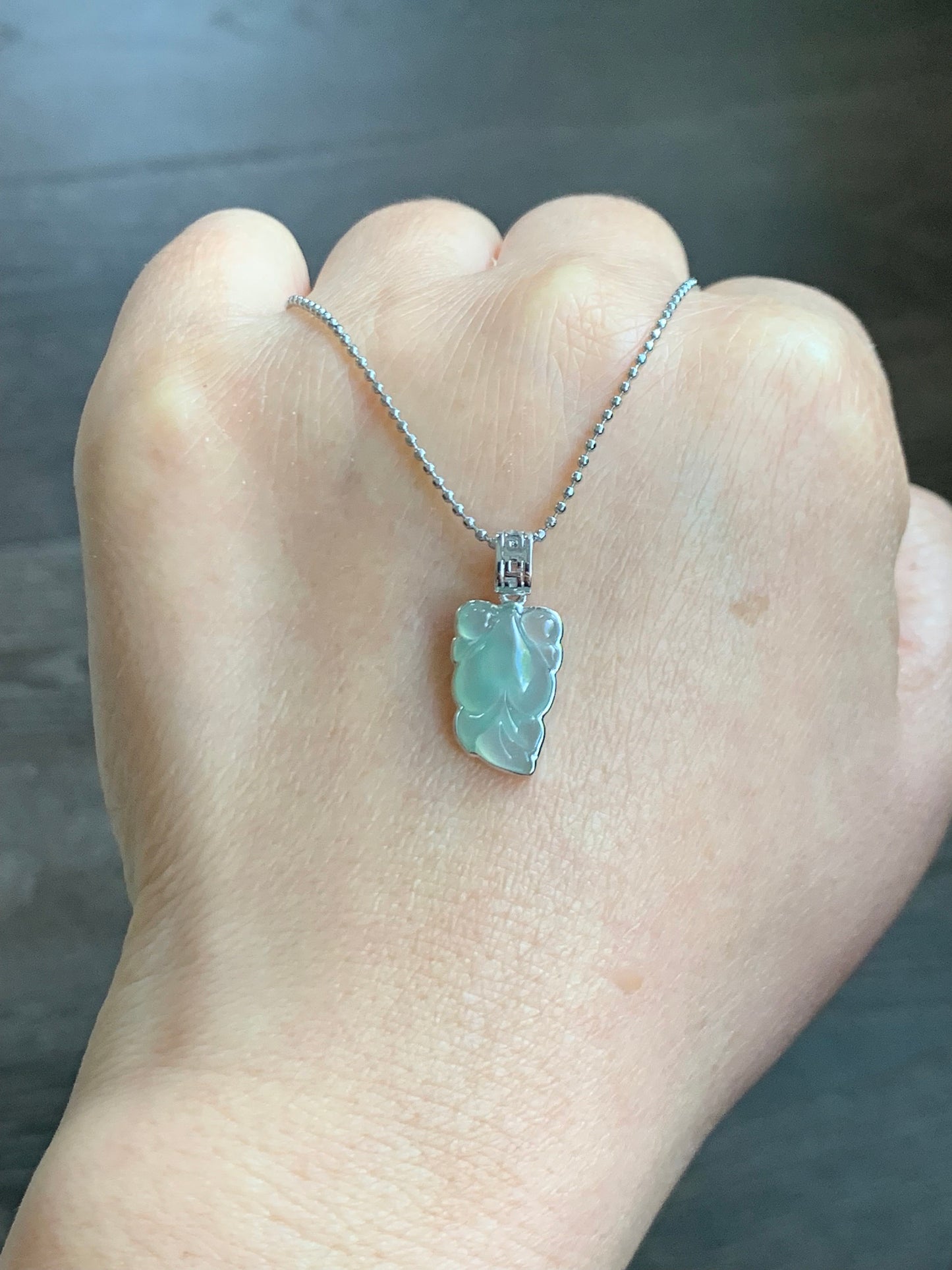Certified Natural Burmese Premium Icy Translucent Gelatinous Light Green Jadeite Goldfish Pendant 18K White Gold 天然缅甸冰胶淡绿色翡翠金鱼镶嵌吊坠 5158