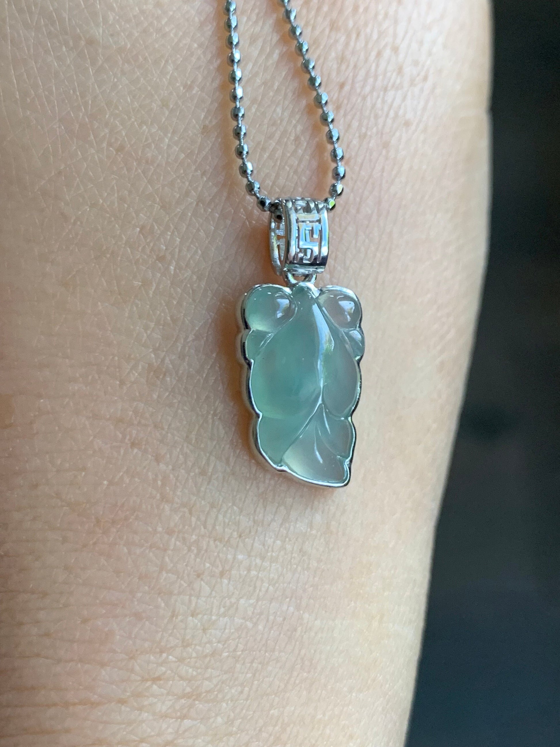 Certified Natural Burmese Premium Icy Translucent Gelatinous Light Green Jadeite Goldfish Pendant 18K White Gold 天然缅甸冰胶淡绿色翡翠金鱼镶嵌吊坠 5158