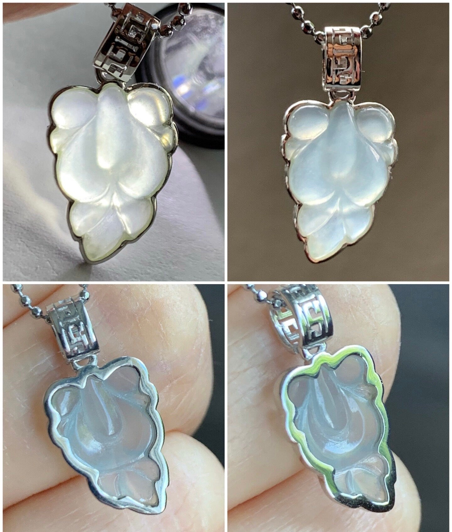Certified Natural Burmese Premium Icy Translucent Gelatinous White Jadeite Goldfish Pendant 18K White Gold 天然缅甸冰胶淡紫底色翡翠金鱼镶嵌吊坠 5156