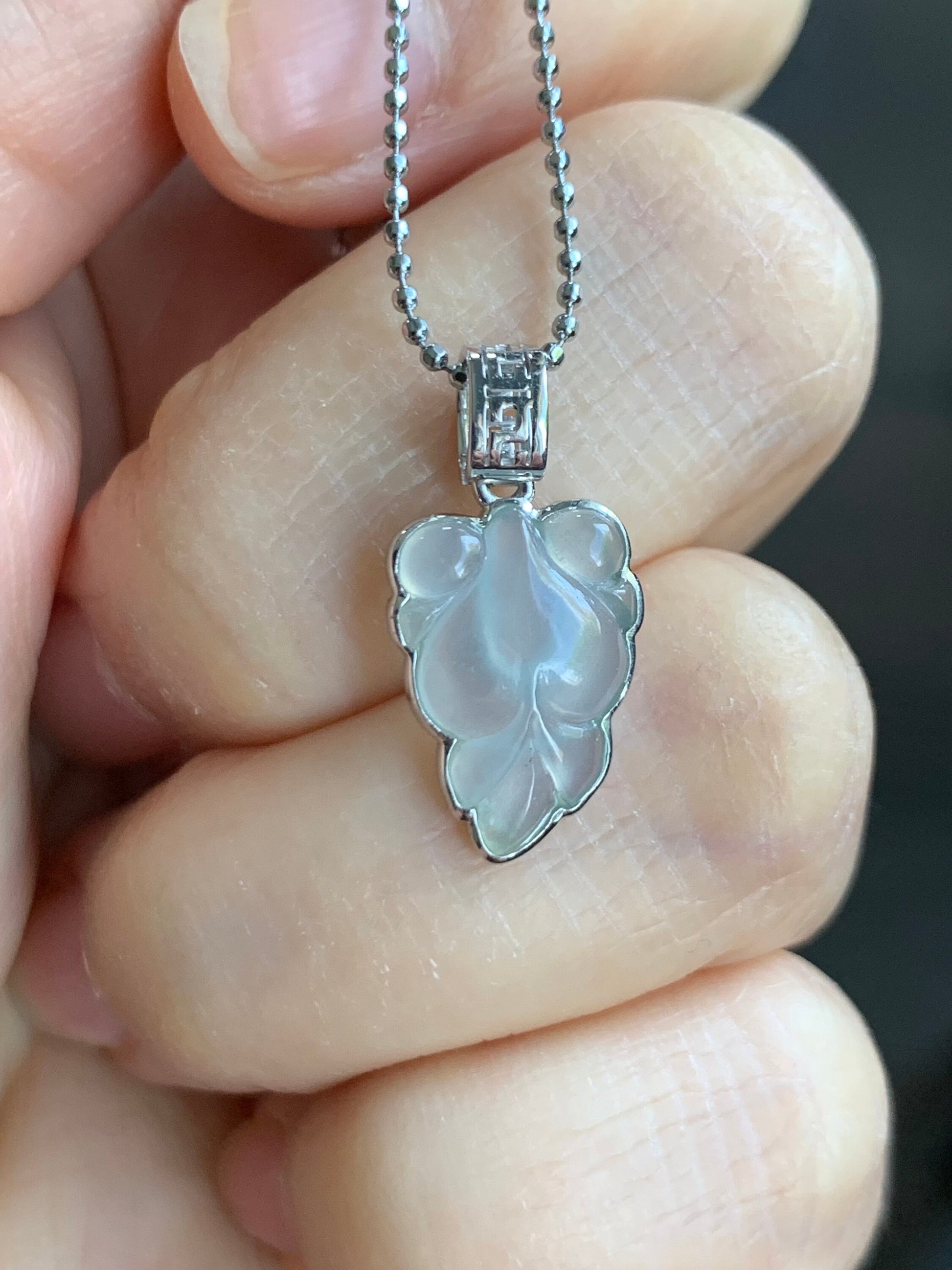 Certified Natural Burmese Premium Icy Translucent Gelatinous White Jadeite Goldfish Pendant 18K White Gold 天然缅甸冰胶淡紫底色翡翠金鱼镶嵌吊坠 5156