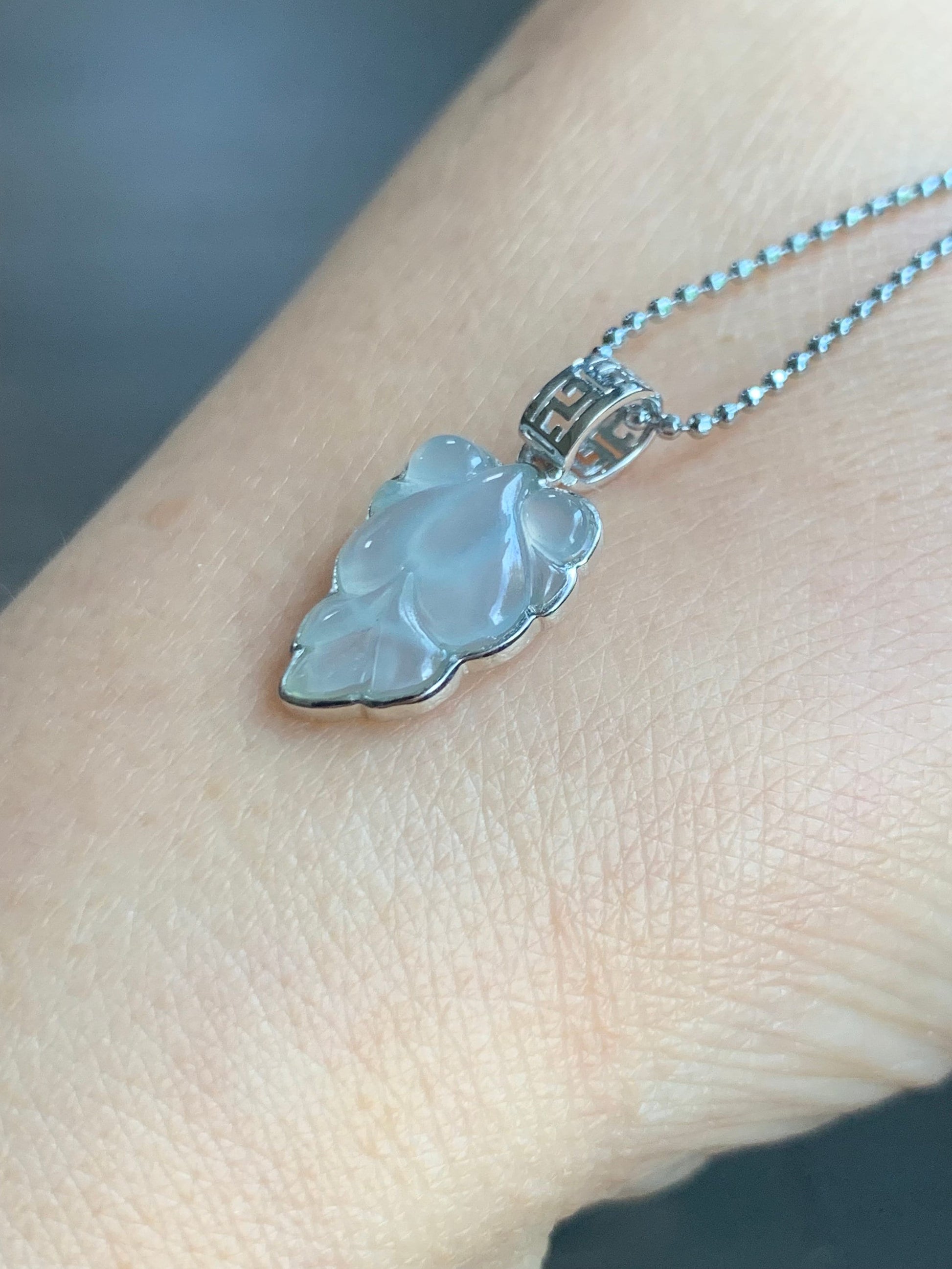 Certified Natural Burmese Premium Icy Translucent Gelatinous White Jadeite Goldfish Pendant 18K White Gold 天然缅甸冰胶淡紫底色翡翠金鱼镶嵌吊坠 5156