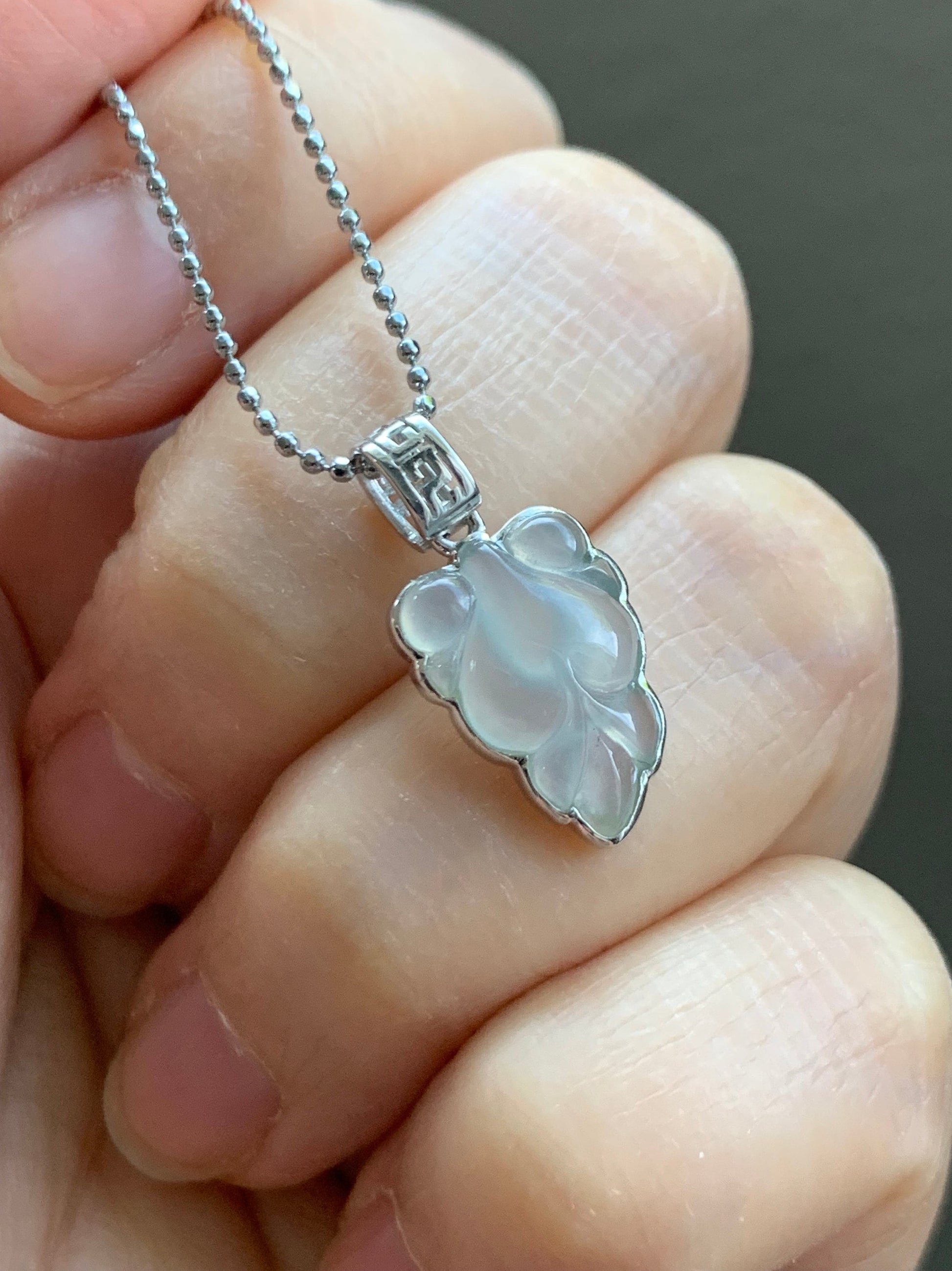 Certified Natural Burmese Premium Icy Translucent Gelatinous White Jadeite Goldfish Pendant 18K White Gold 天然缅甸冰胶淡紫底色翡翠金鱼镶嵌吊坠 5156