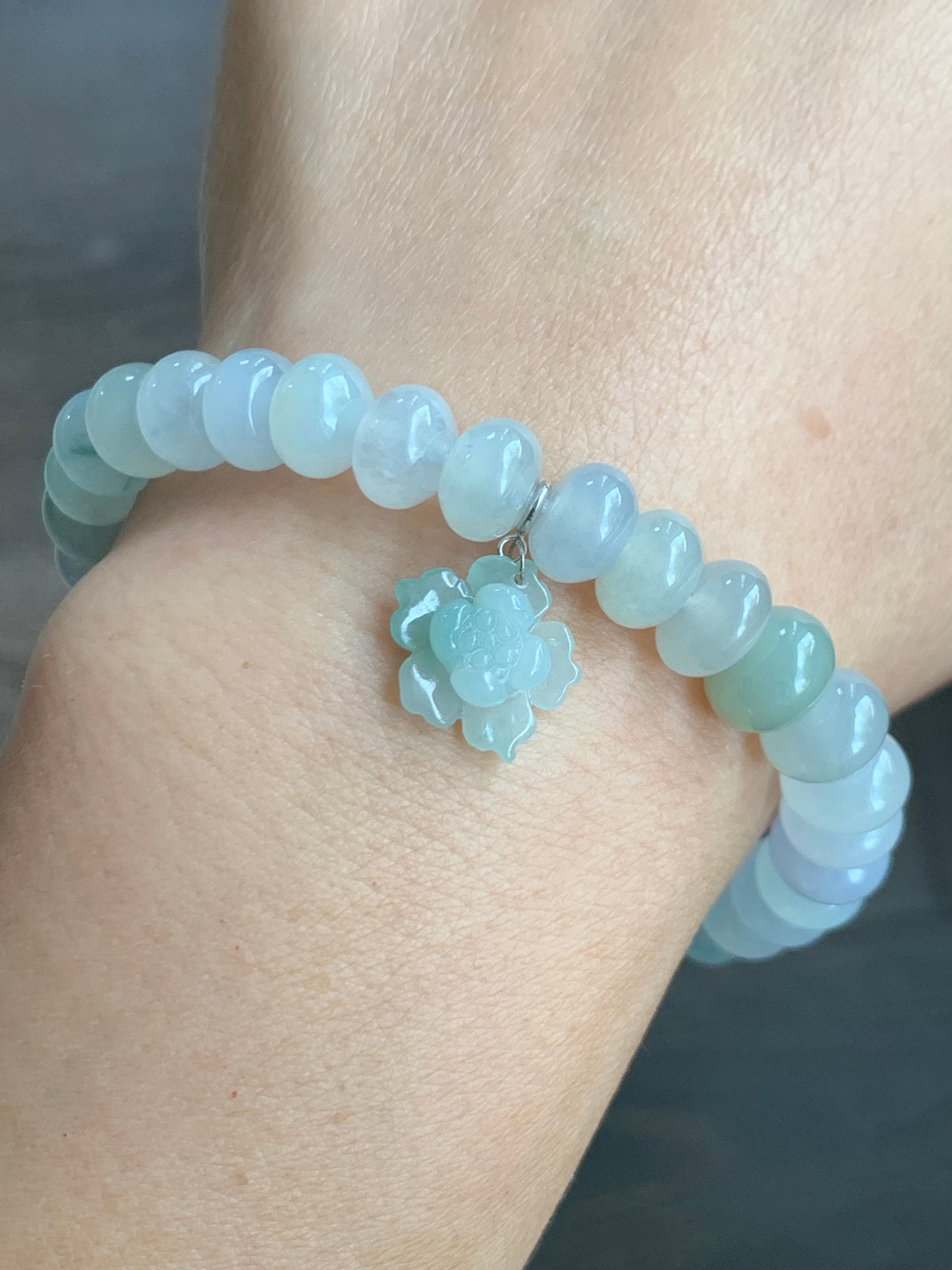 Large Natural Burmese Premium Highly Translucent Icy Multi-Colored Jadeite Drum Beads Beaded Bracelet 7.5” 天然缅甸老种冰多宝翡翠大卡鼓珠手串