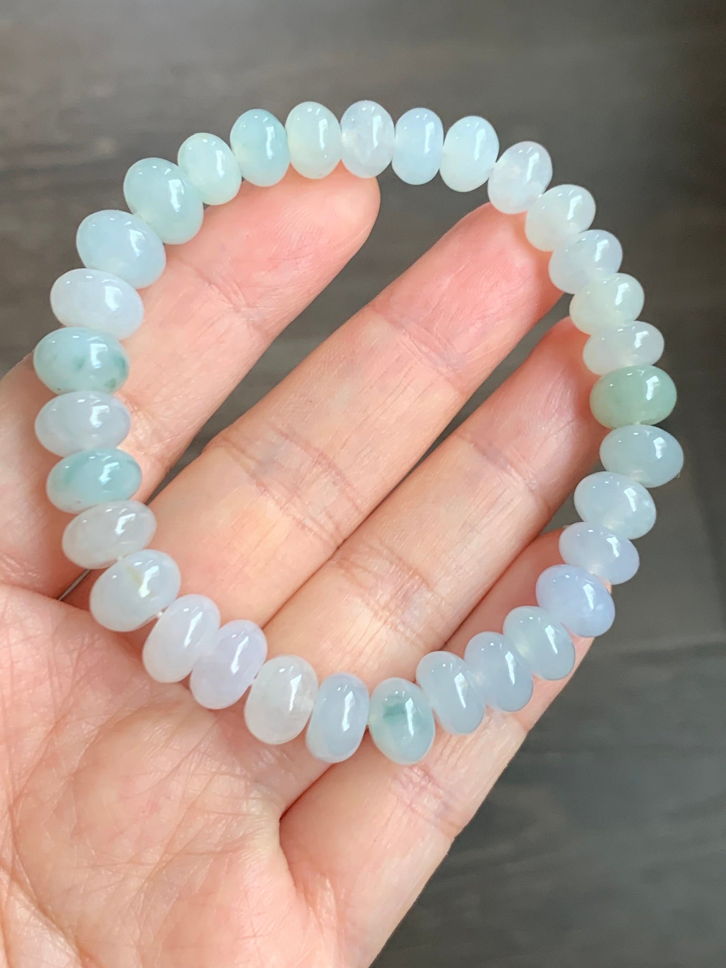 Large Natural Burmese Premium Highly Translucent Icy Multi-Colored Jadeite Drum Beads Beaded Bracelet 7.5” 天然缅甸老种冰多宝翡翠大卡鼓珠手串