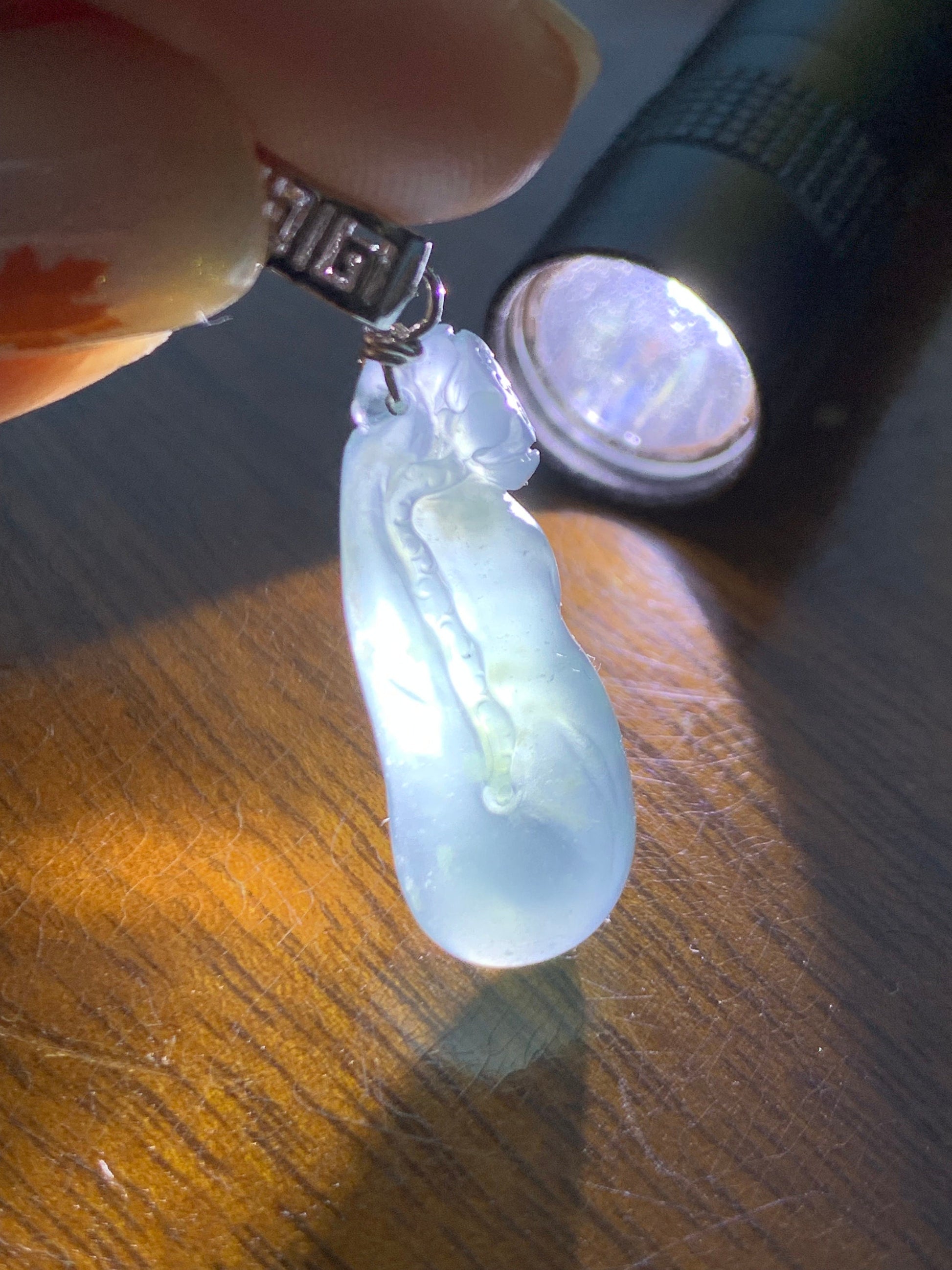 Natural Guatemalan Premium Icy Highly Translucent Gelatinous Blue Jadeite Carved Lotus Flower Pendant Sterling Silver 天然冰胶高危蓝水翡翠一品清莲银镶吊坠