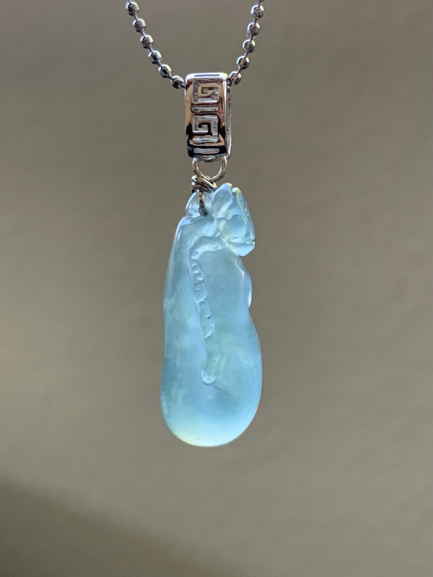 Natural Guatemalan Premium Icy Highly Translucent Gelatinous Blue Jadeite Carved Lotus Flower Pendant Sterling Silver 天然冰胶高危蓝水翡翠一品清莲银镶吊坠