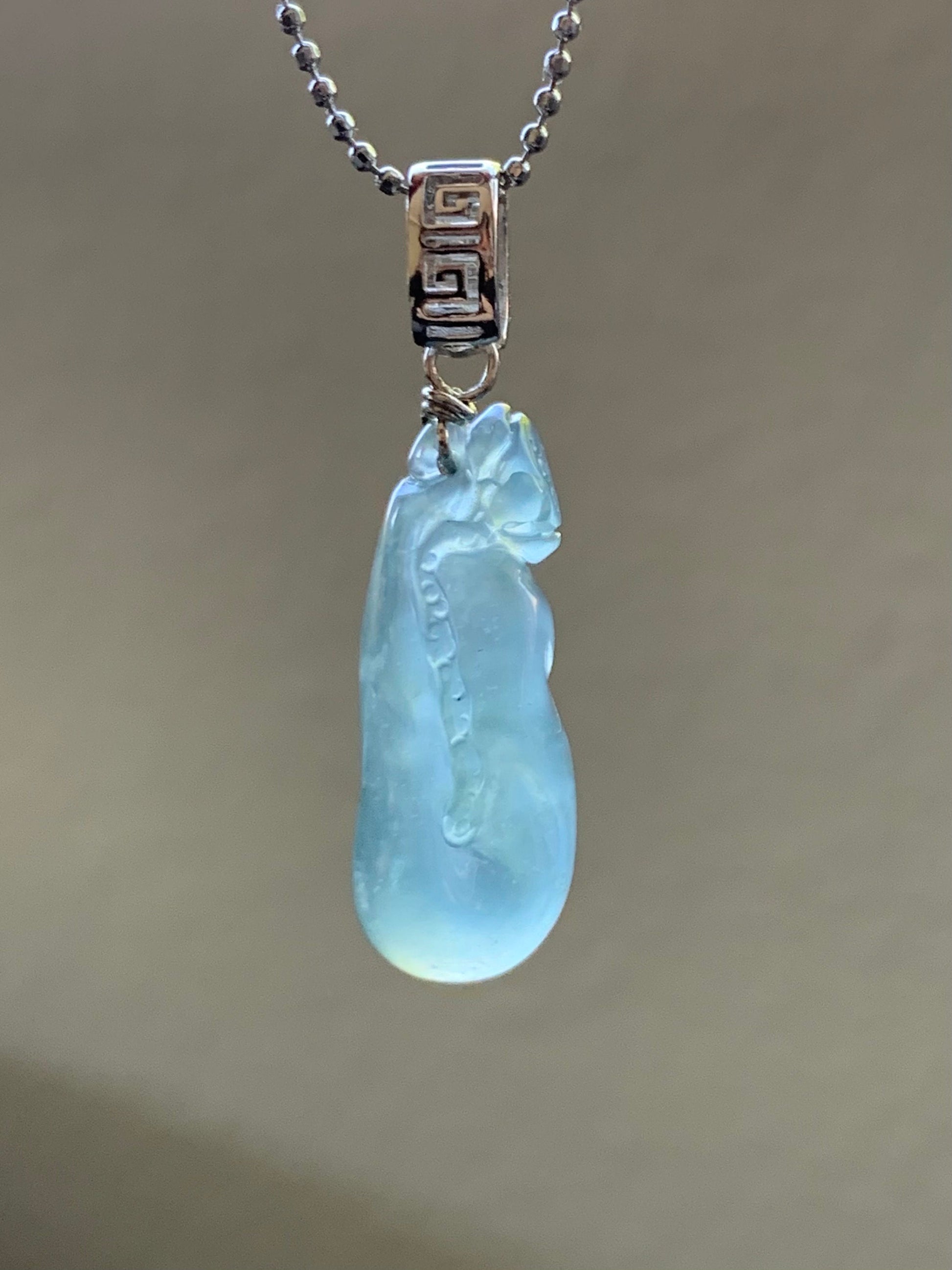 Natural Guatemalan Premium Icy Highly Translucent Gelatinous Blue Jadeite Carved Lotus Flower Pendant Sterling Silver 天然冰胶高危蓝水翡翠一品清莲银镶吊坠