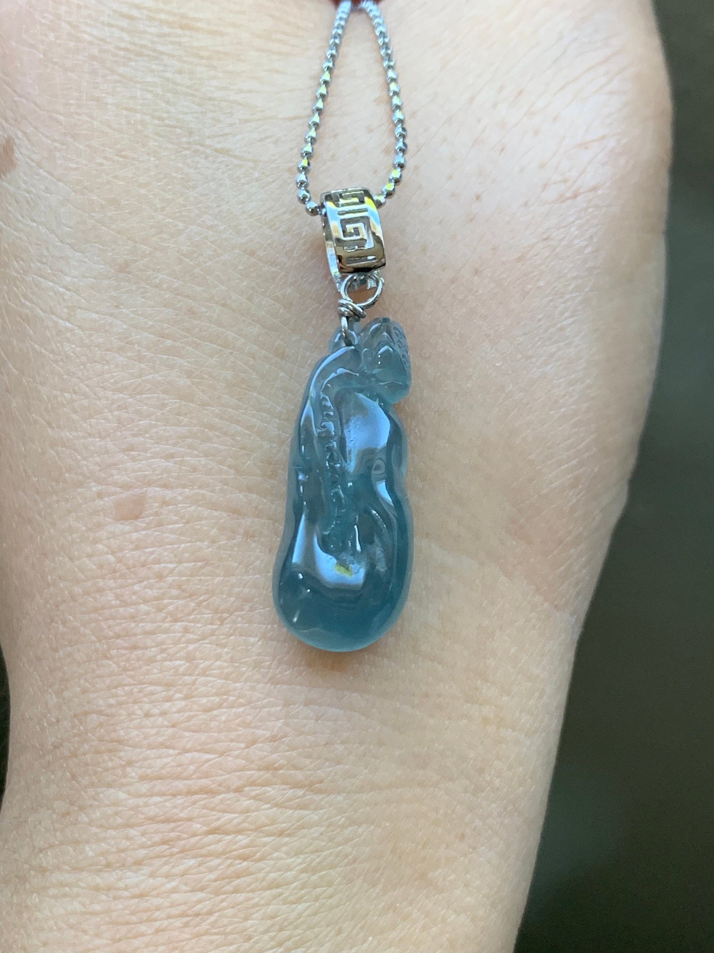 Natural Guatemalan Premium Icy Highly Translucent Gelatinous Blue Jadeite Carved Lotus Flower Pendant Sterling Silver 天然冰胶高危蓝水翡翠一品清莲银镶吊坠