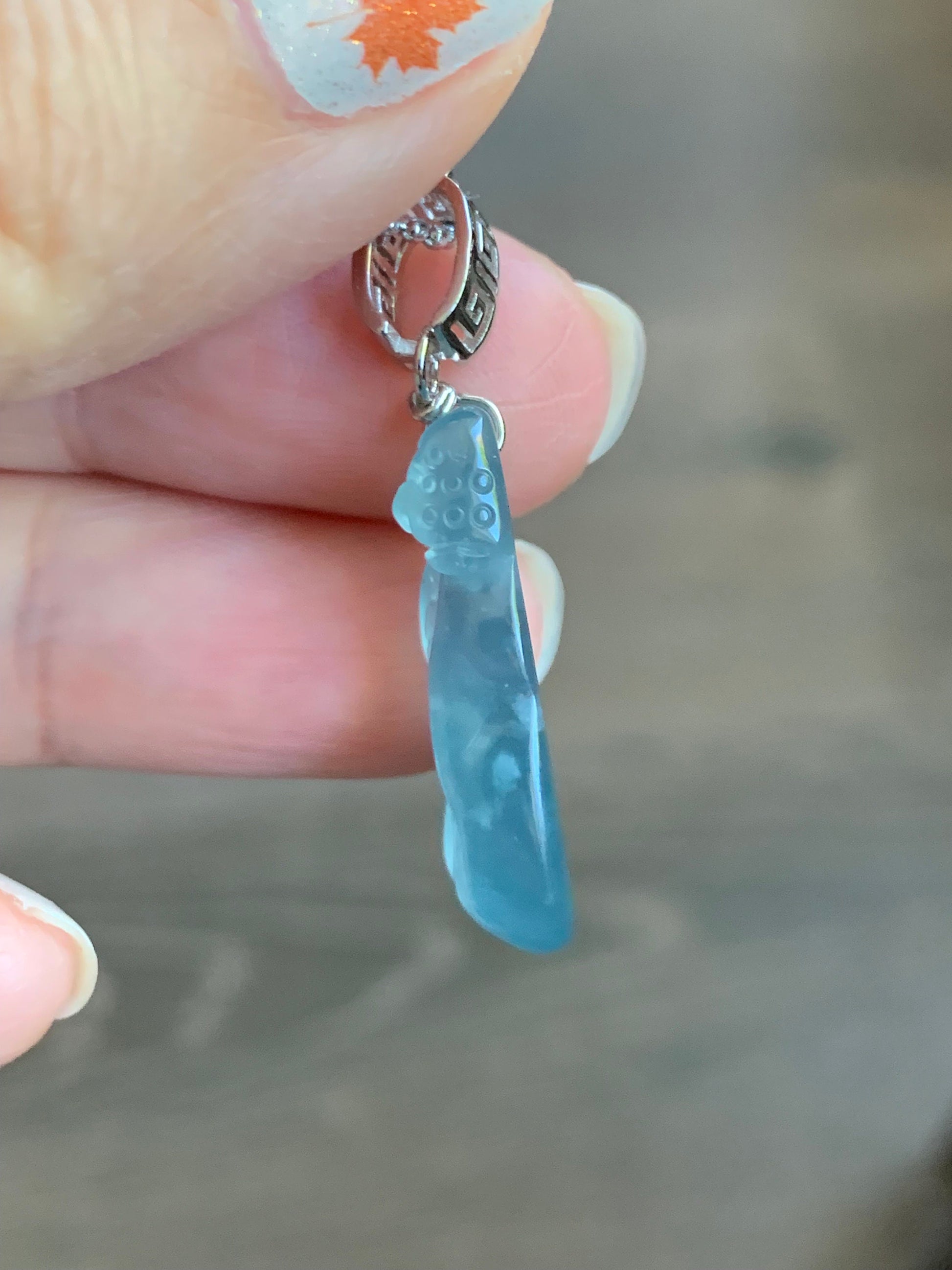 Natural Guatemalan Premium Icy Highly Translucent Gelatinous Blue Jadeite Carved Lotus Flower Pendant Sterling Silver 天然冰胶高危蓝水翡翠一品清莲银镶吊坠