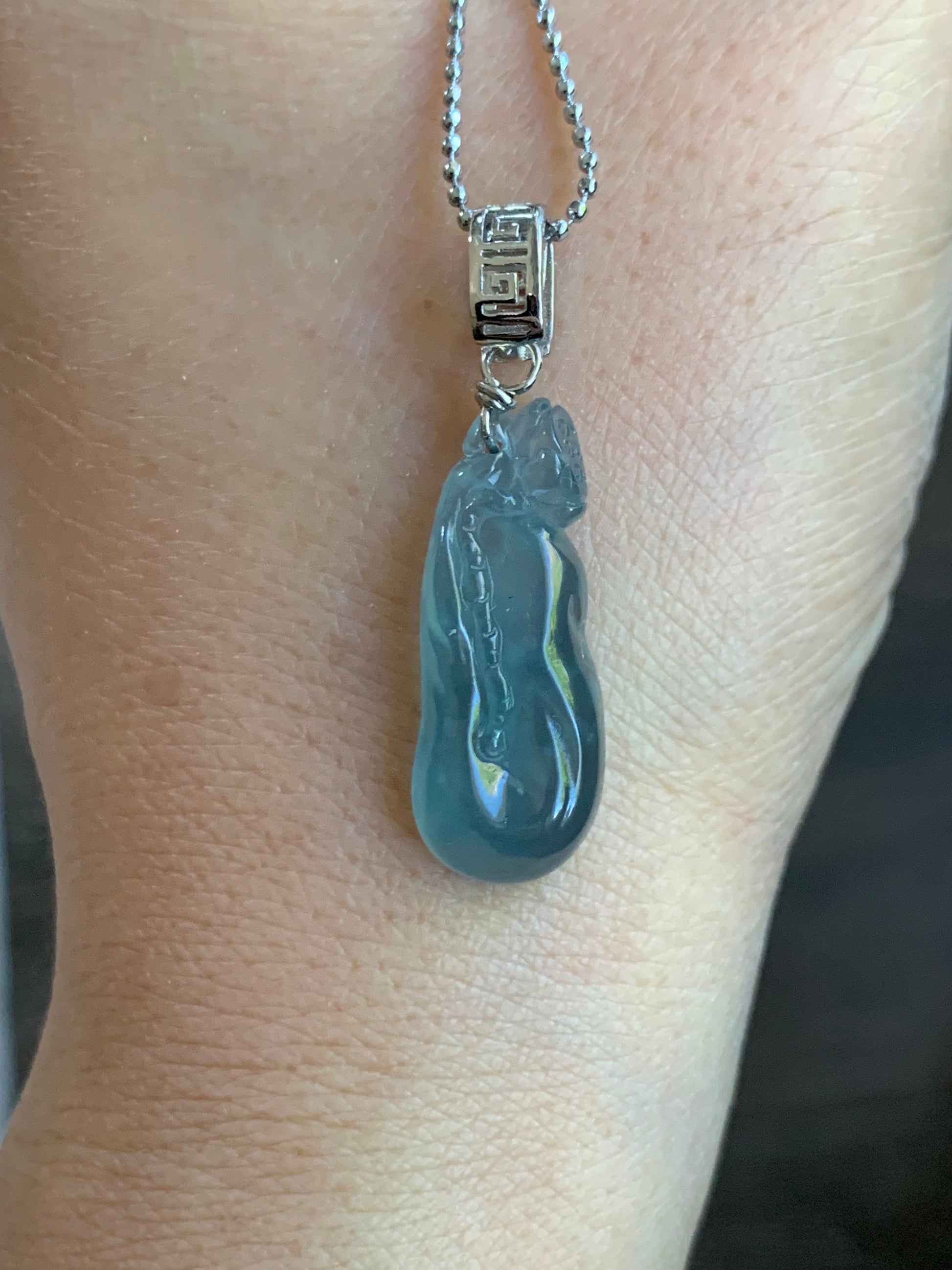 Natural Guatemalan Premium Icy Highly Translucent Gelatinous Blue Jadeite Carved Lotus Flower Pendant Sterling Silver 天然冰胶高危蓝水翡翠一品清莲银镶吊坠