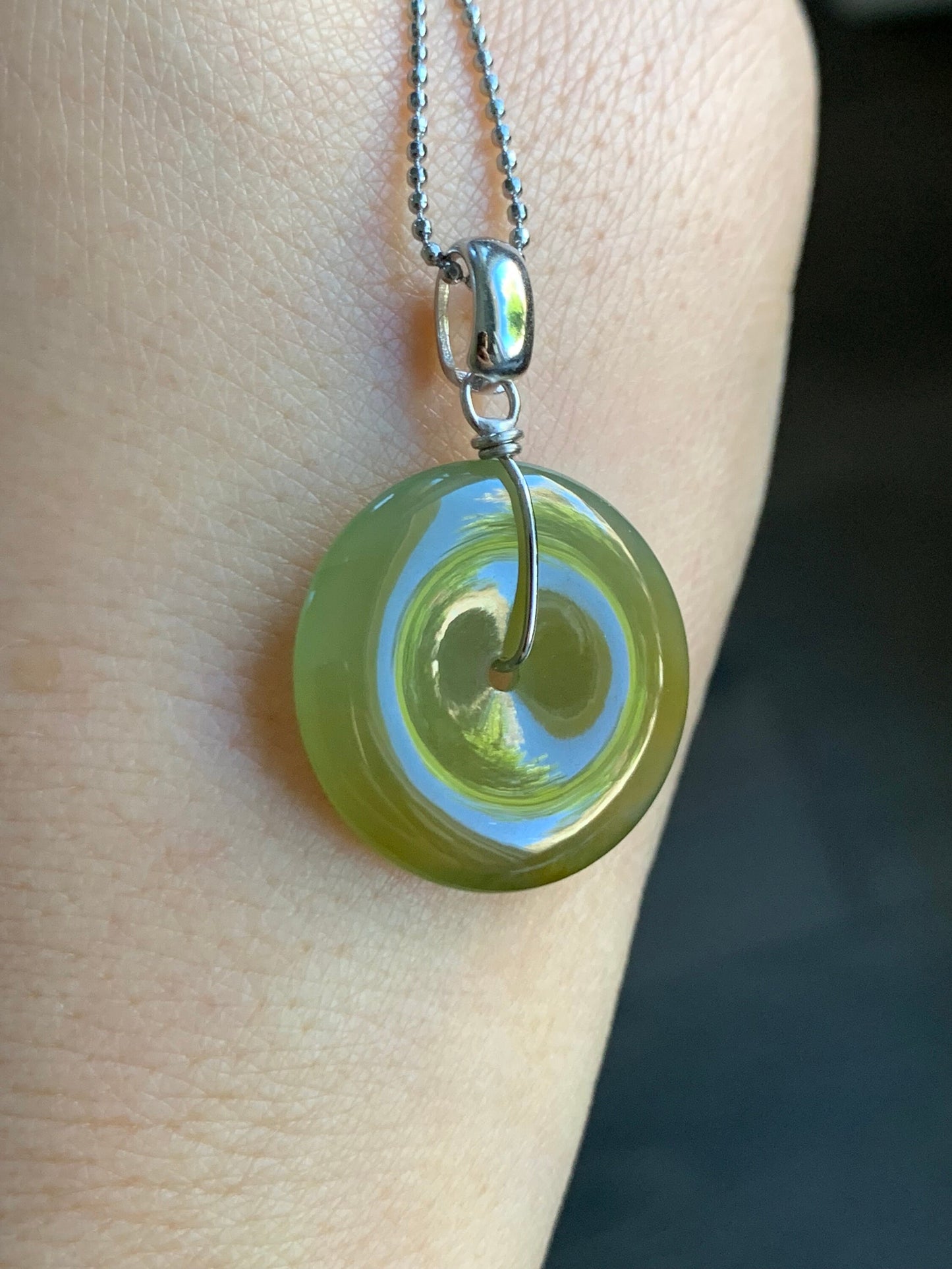 Natural Guatemalan Icy Highly Translucent Dark Yellow Jadeite Ping An Kou Donut Pendant S925 Sterling Silver 天然冰透危黄翡平安扣吊坠