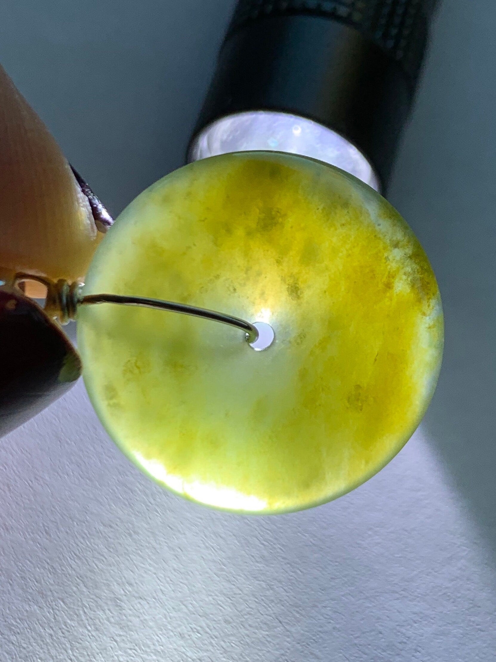 Natural Guatemalan Icy Highly Translucent Dark Yellow Jadeite Ping An Kou Donut Pendant S925 Sterling Silver 天然冰透危黄翡平安扣吊坠