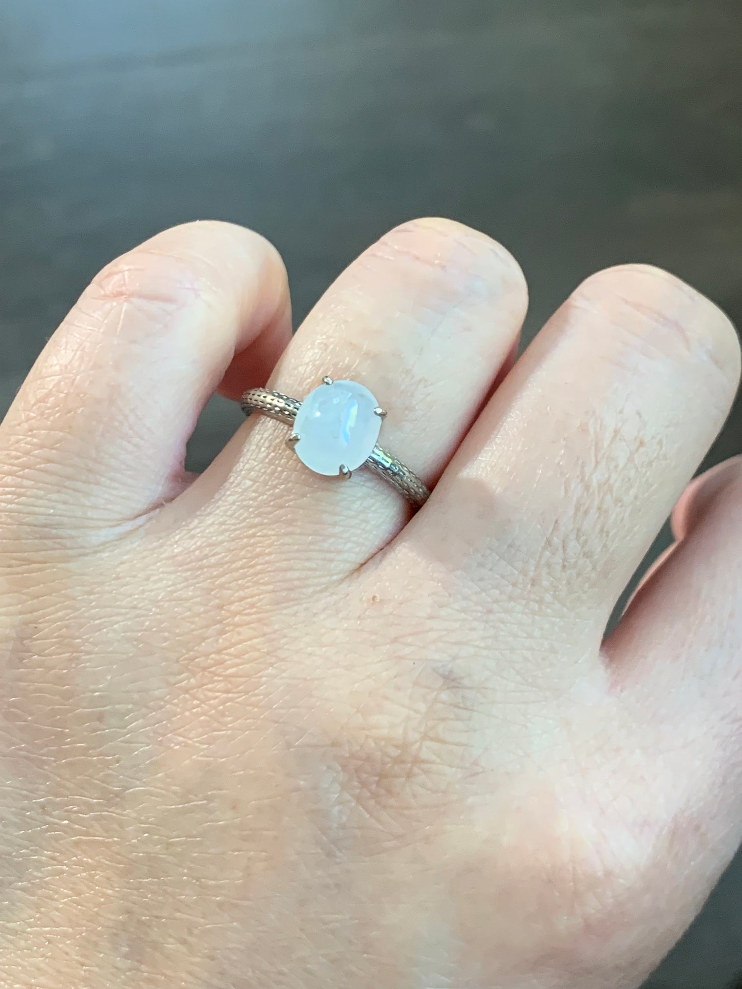 Natural Burmese Icy Translucent Gelatinous White Jadeite Ring Sterling Silver Size Adjustable 天然缅甸白冰翡翠蛋面银镶戒指 MBBA