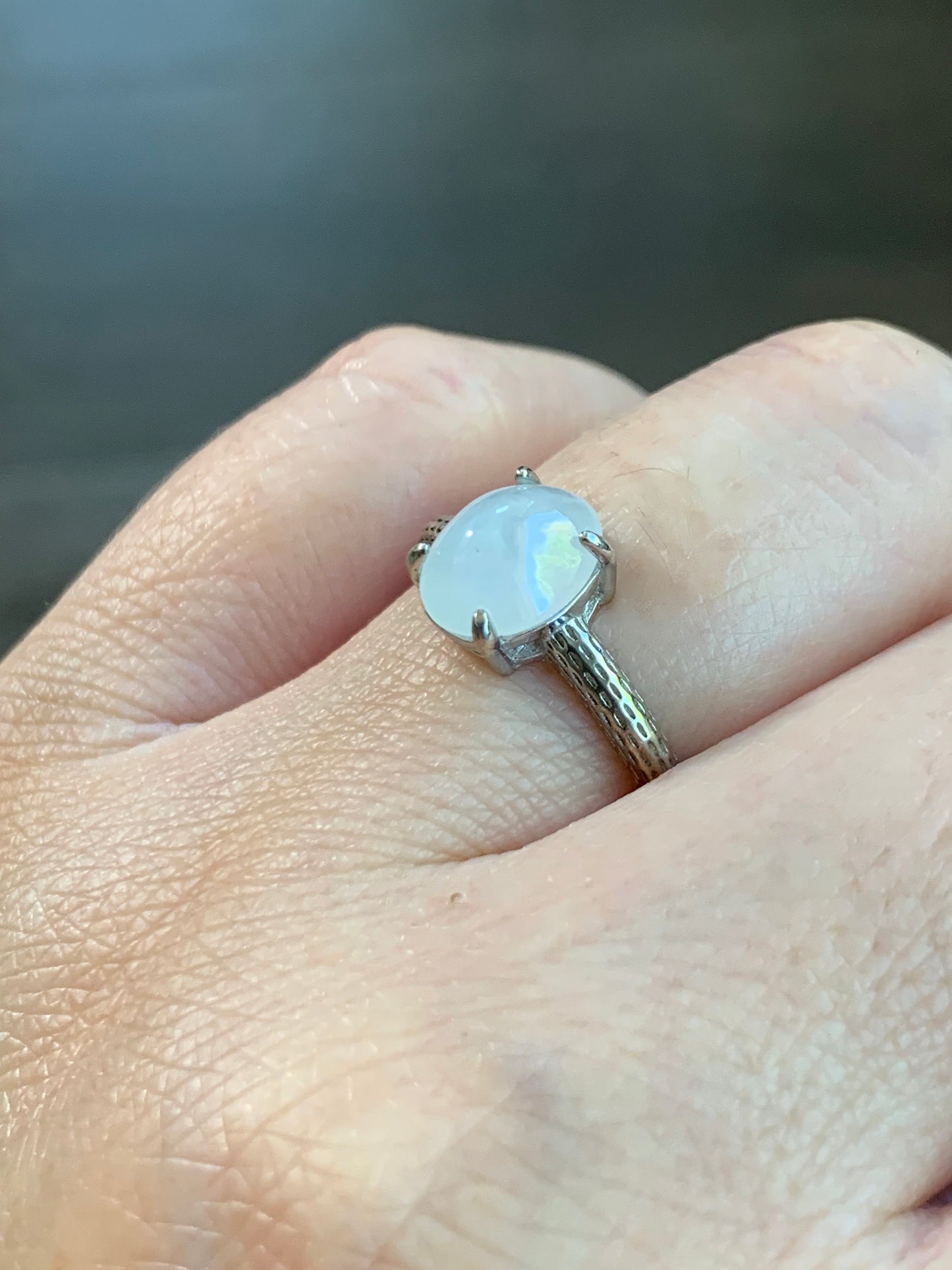 Natural Burmese Icy Translucent Gelatinous White Jadeite Ring Sterling Silver Size Adjustable 天然缅甸白冰翡翠蛋面银镶戒指 MBBA