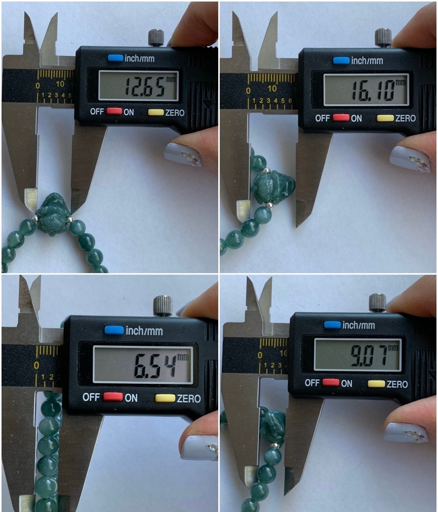Natural Guatemalan Icy Translucent Dark Teal Blue Jadeite Carved Crocodile Charm Beaded Bracelet 6.75” Sterling Silver 天然冰危蓝水翡翠鳄鱼宝宝圆珠手串