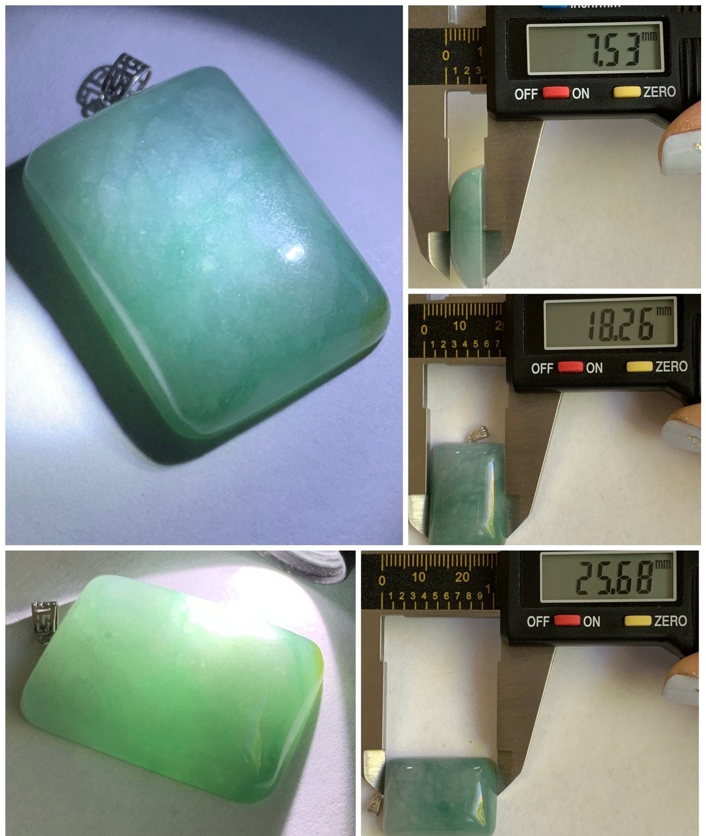 Natural Burmese Icy Translucent Sky Blue Jadeite Rectangle Pendant 18ＫWhite Gold 8g 天然缅甸糯冰天空蓝翡翠牌镶嵌吊坠