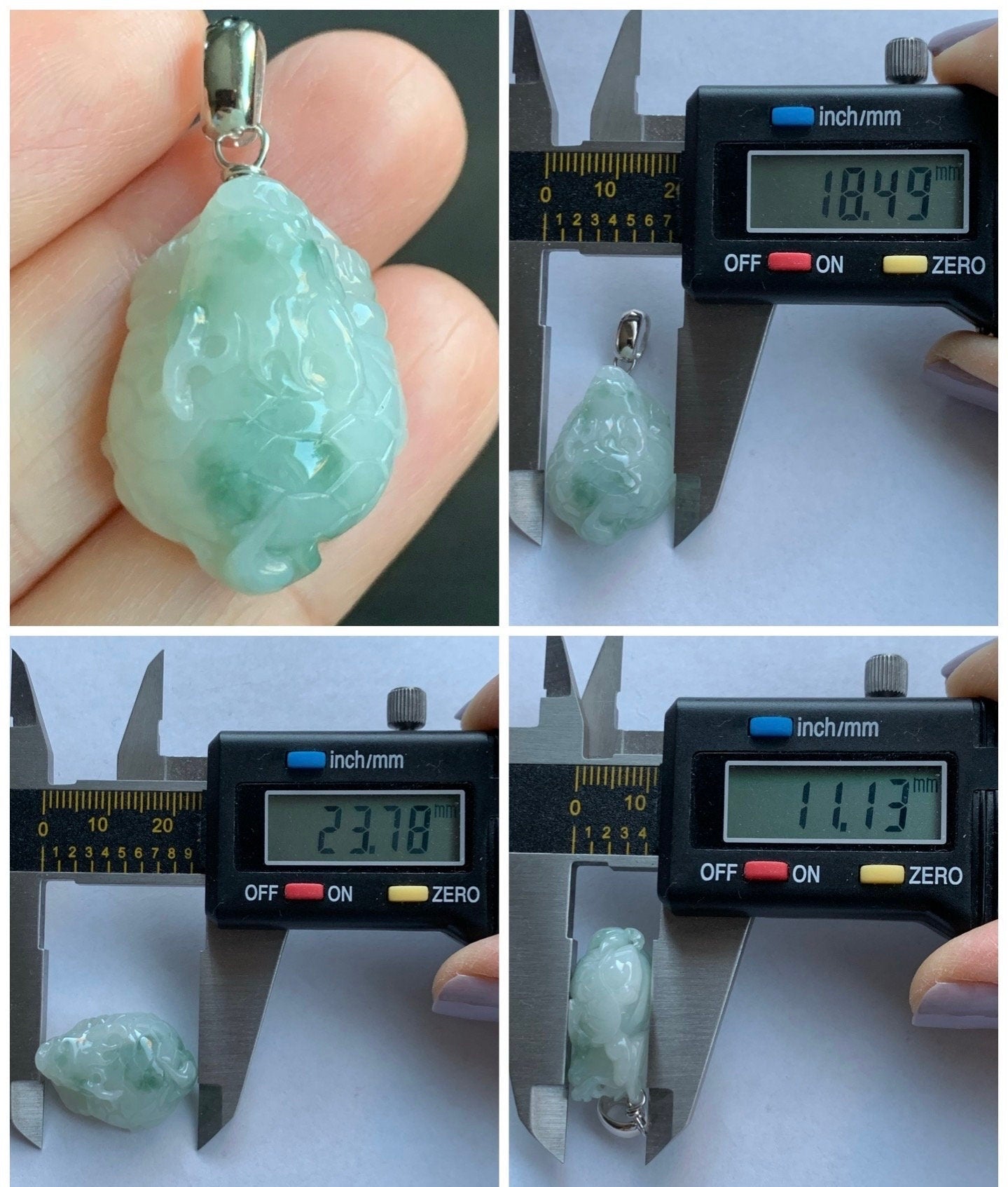 Natural Burmese Icy Translucent Gelatinous Green Marbled Jadeite Dragon Turtle Pendant Sterling Silver 天然缅甸糯冰胶飘花翡翠龙龟吊坠