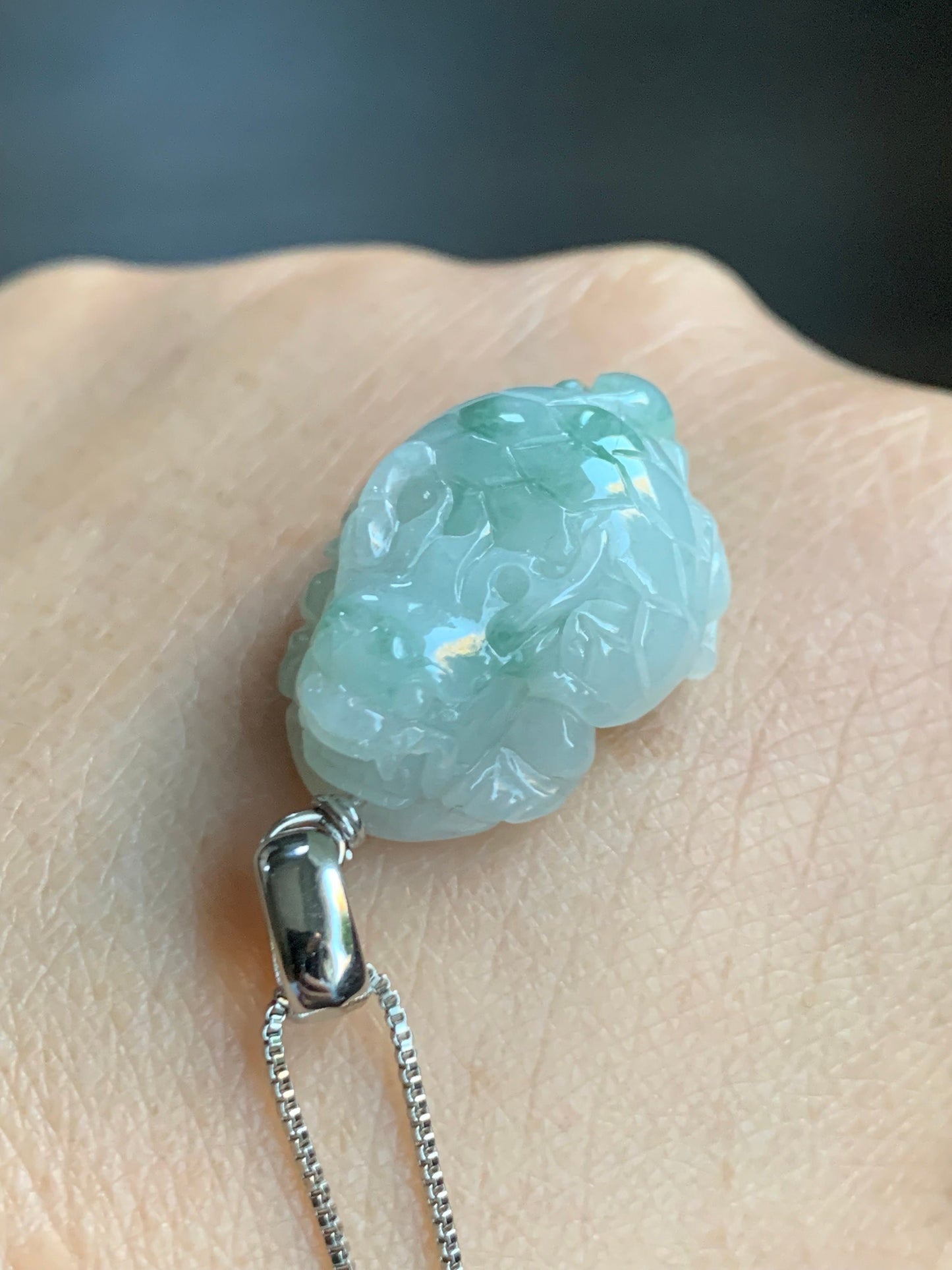Natural Burmese Icy Translucent Gelatinous Green Marbled Jadeite Dragon Turtle Pendant Sterling Silver 天然缅甸糯冰胶飘花翡翠龙龟吊坠