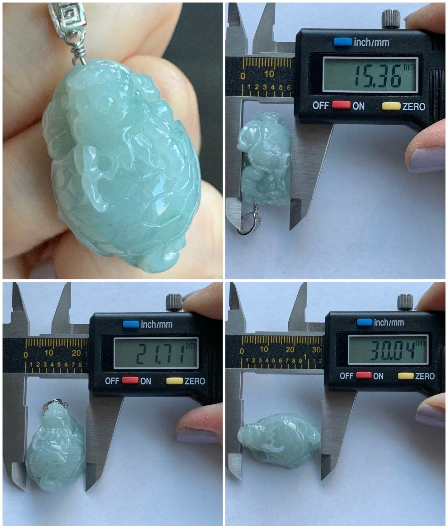 Natural Burmese Icy Translucent Gelatinous Light Green Jadeite Dragon Turtle Pendant Sterling Silver 天然缅甸糯冰胶晴色翡翠龙龟吊坠
