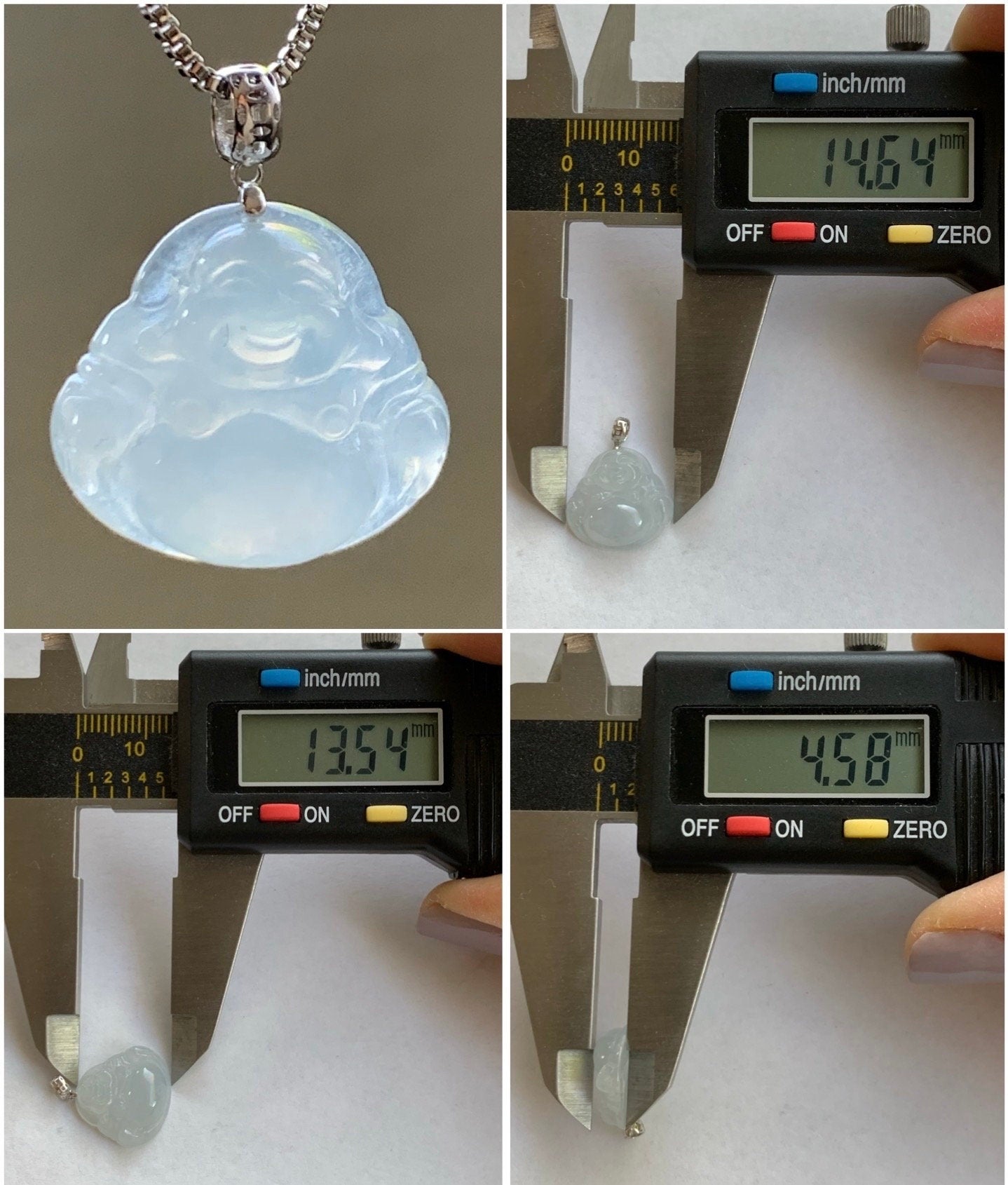 Petite Natural Burmese Icy Translucent Gelatinous White Jadeite Buddha Pendant 18K White Gold 天然缅甸白冰翡翠佛公镶嵌吊坠 SJT42B