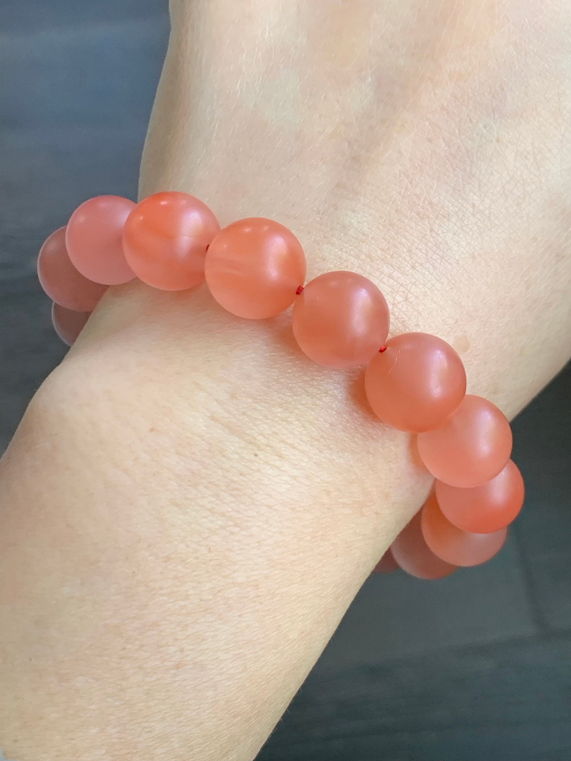 Natural Chinese Yunnan Baoshan Icy Highly Translucent South Red Agate Large Beads Beaded Bracelet Matte Finish 12mm 7.75” 天然云南保山南红冰透玛瑙哑光珠手串