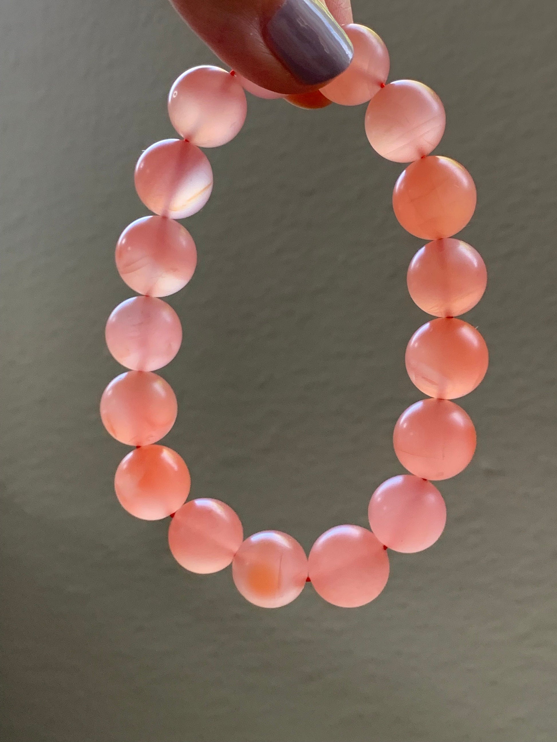 Natural Chinese Yunnan Baoshan Icy Highly Translucent South Red Agate Large Beads Beaded Bracelet Matte Finish 12mm 7.75” 天然云南保山南红冰透玛瑙哑光珠手串