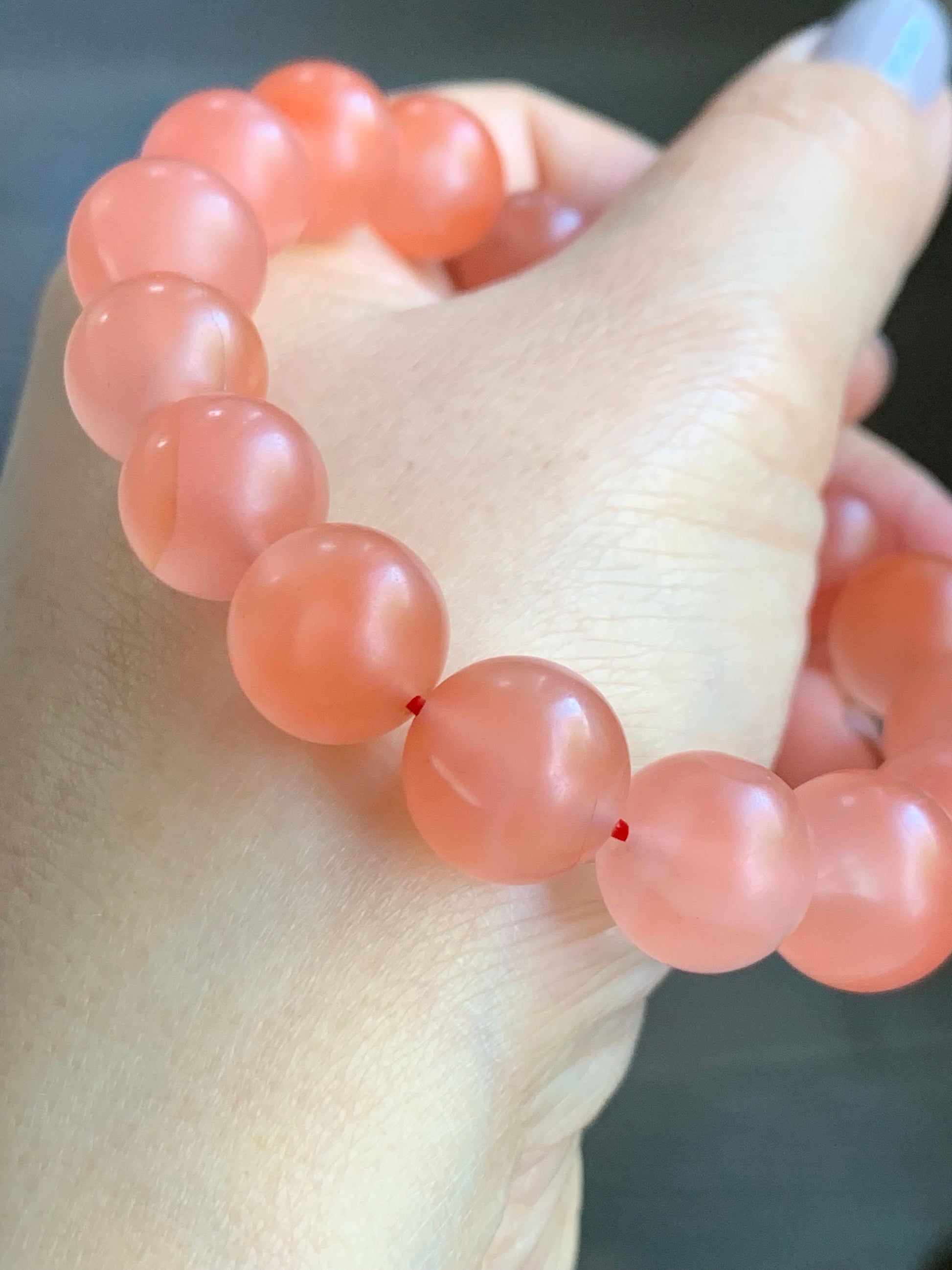Natural Chinese Yunnan Baoshan Icy Highly Translucent South Red Agate Large Beads Beaded Bracelet Matte Finish 12mm 7.75” 天然云南保山南红冰透玛瑙哑光珠手串