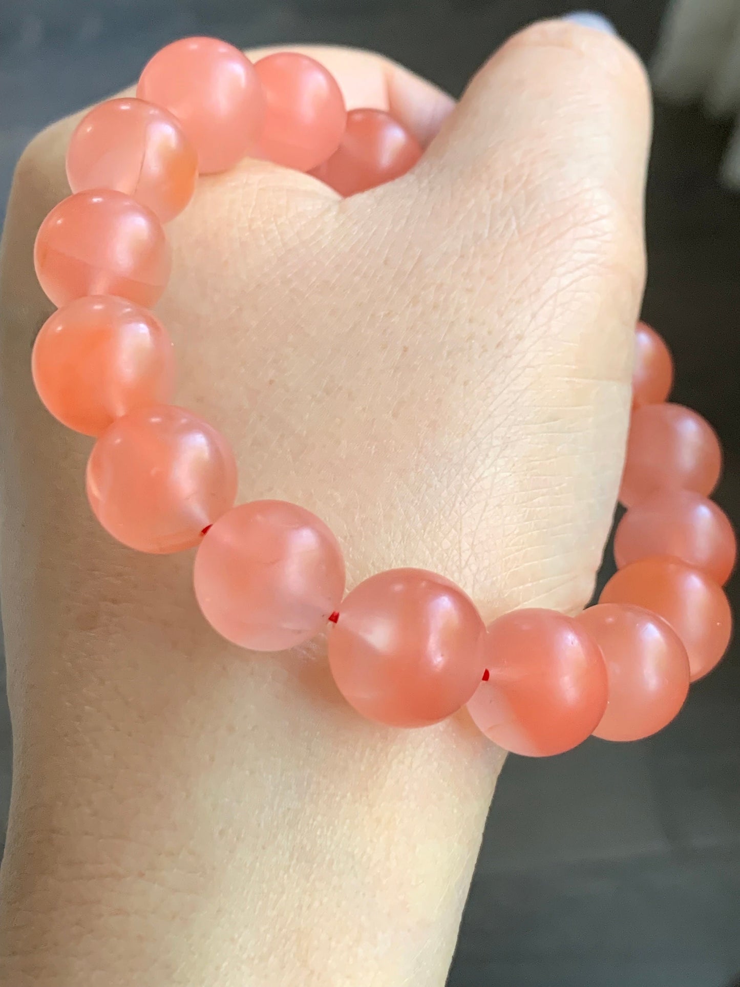 Natural Chinese Yunnan Baoshan Icy Highly Translucent South Red Agate Large Beads Beaded Bracelet Matte Finish 12mm 7.75” 天然云南保山南红冰透玛瑙哑光珠手串