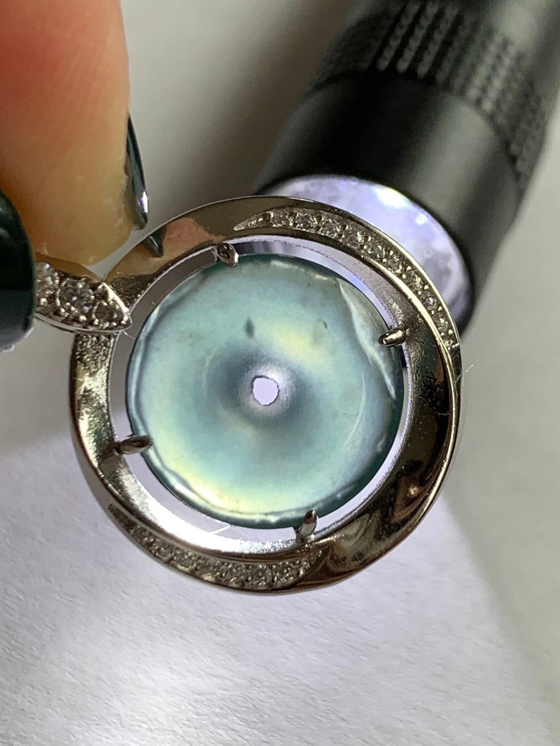 Natural Guatemalan Icy Translucent Teal Blue Jadeite Mini Ping An Kou Donut Pendant S925 Sterling Silver 天然冰危蓝翡翠迷你平安扣银镶吊坠