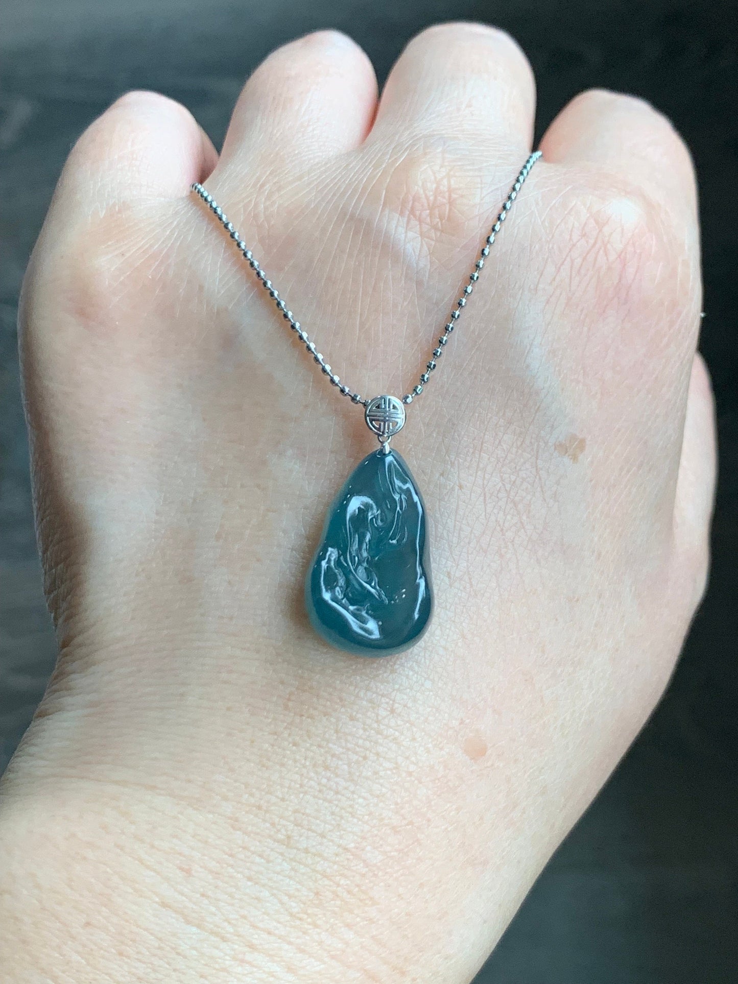 Natural Guatemalan Premium Icy Highly Translucent Gelatinous Blue Jadeite Carved Double Fish Pendant 18K White Gold Bail 天然冰胶危蓝水翡翠双鱼镶嵌吊坠