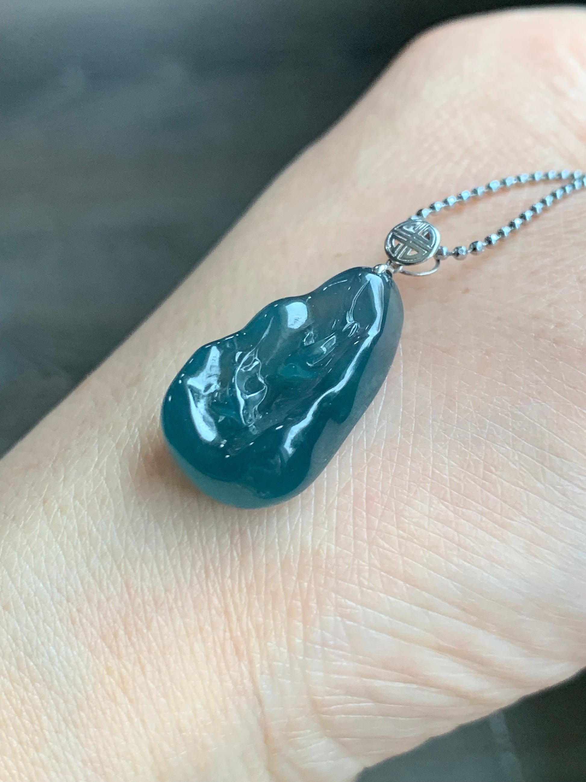 Natural Guatemalan Premium Icy Highly Translucent Gelatinous Blue Jadeite Carved Double Fish Pendant 18K White Gold Bail 天然冰胶危蓝水翡翠双鱼镶嵌吊坠