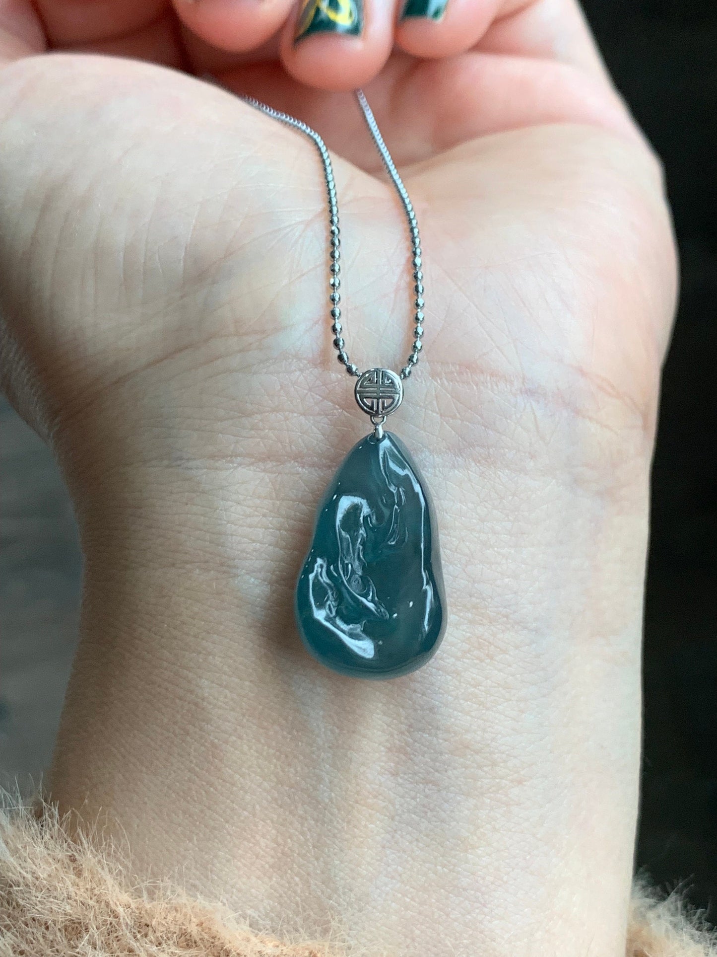 Natural Guatemalan Premium Icy Highly Translucent Gelatinous Blue Jadeite Carved Double Fish Pendant 18K White Gold Bail 天然冰胶危蓝水翡翠双鱼镶嵌吊坠