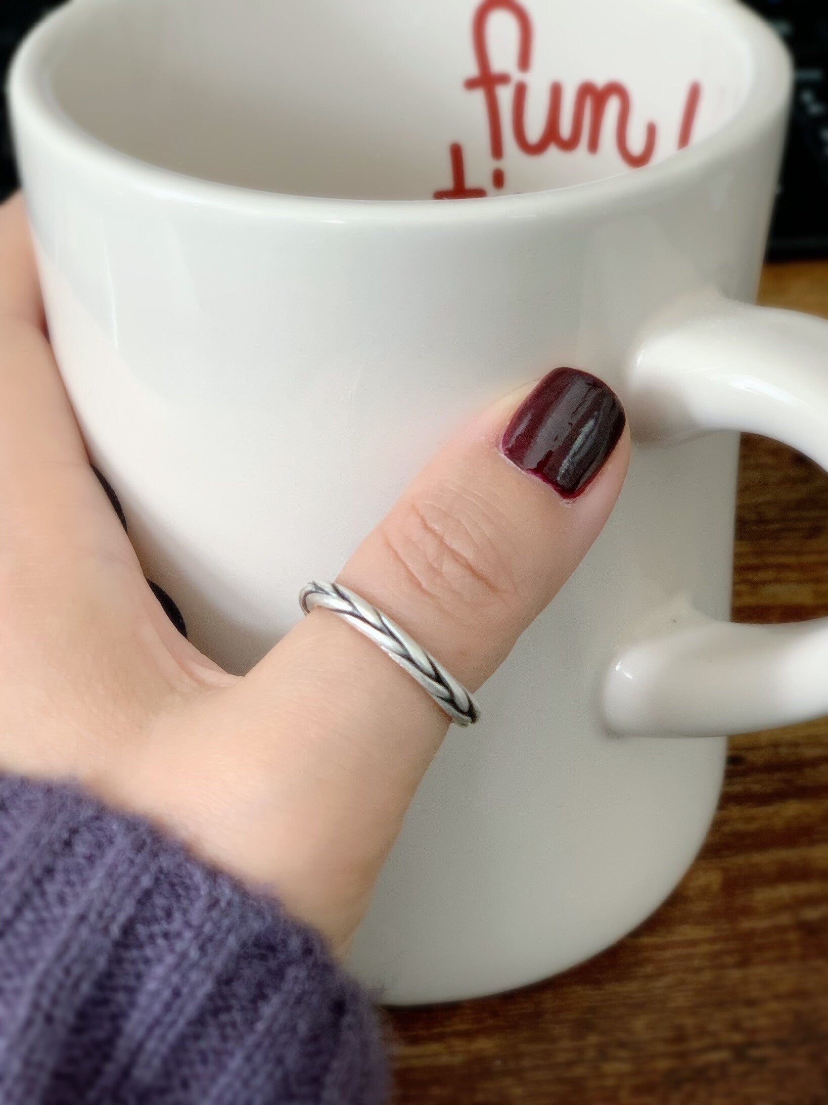 Solid 999 Sterling Silver Handcrafted Braided Band Ring Size 7.25 Adjustable 4 grams Must-Have! 999足银麻花款圆条戒圈