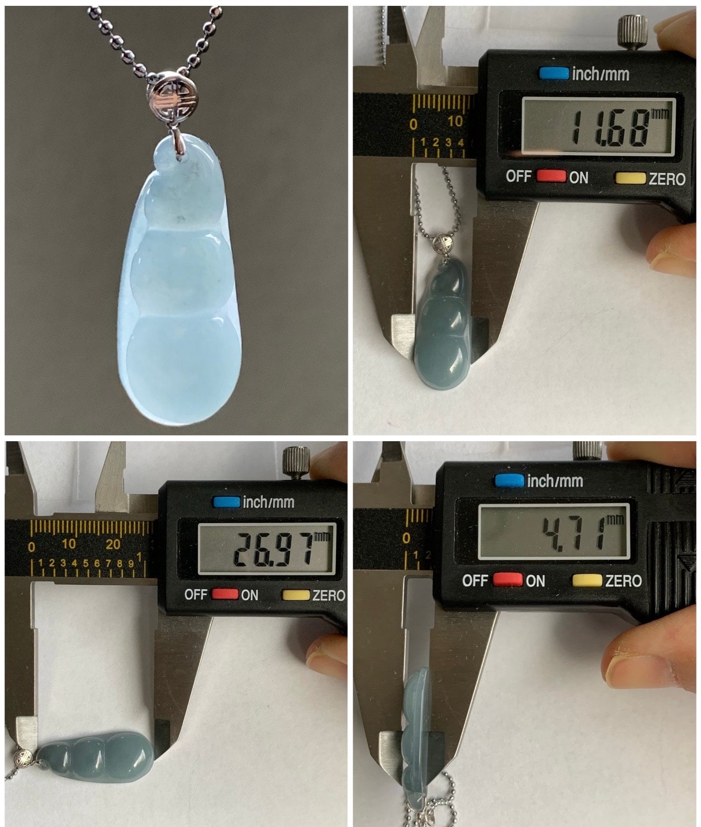 Natural Guatemalan Icy Translucent Light Dusty Blue Jadeite Peapod Pendant 18K White Gold 天然冰危蓝翡翠福豆吊坠 BTH113 B