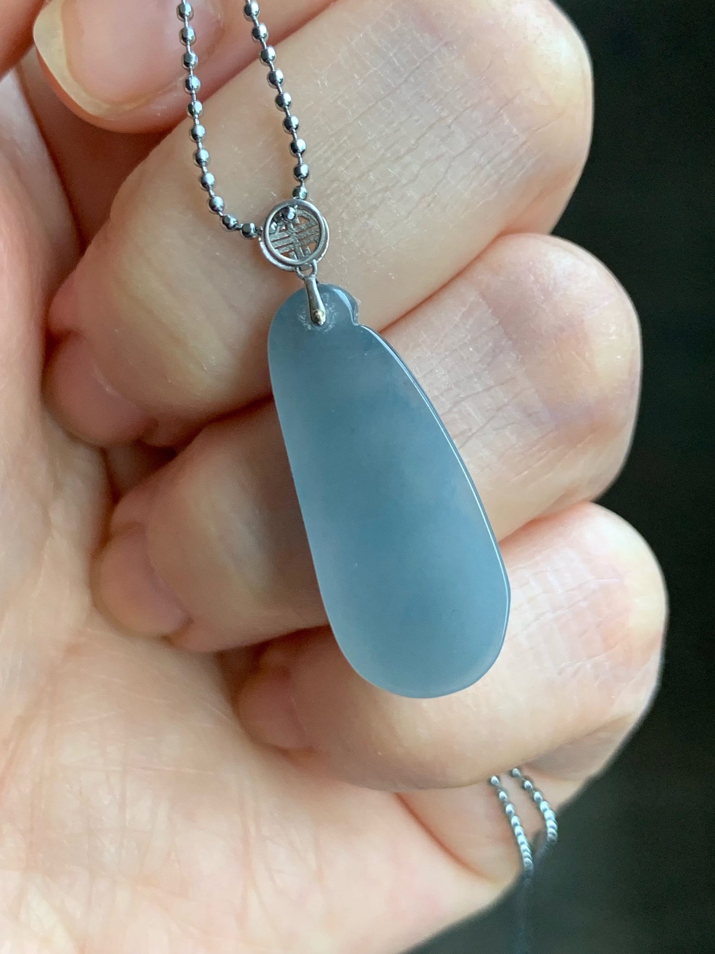 Natural Guatemalan Icy Translucent Light Dusty Blue Jadeite Peapod Pendant 18K White Gold 天然冰危蓝翡翠福豆吊坠 BTH113 B