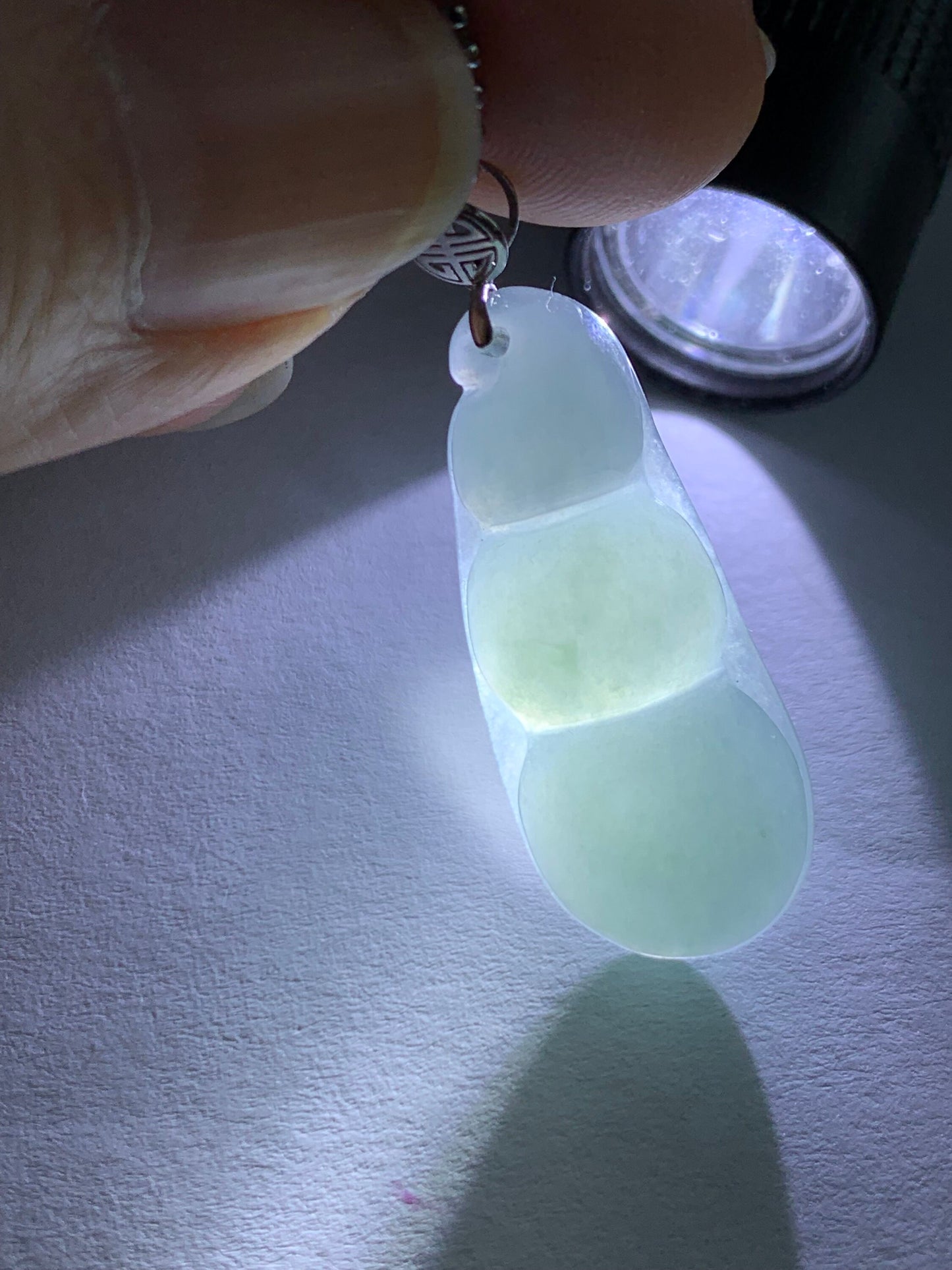 Natural Guatemalan Icy Translucent Light Dusty Blue Jadeite Peapod Pendant 18K White Gold 天然冰危蓝翡翠福豆吊坠 BTH113 A