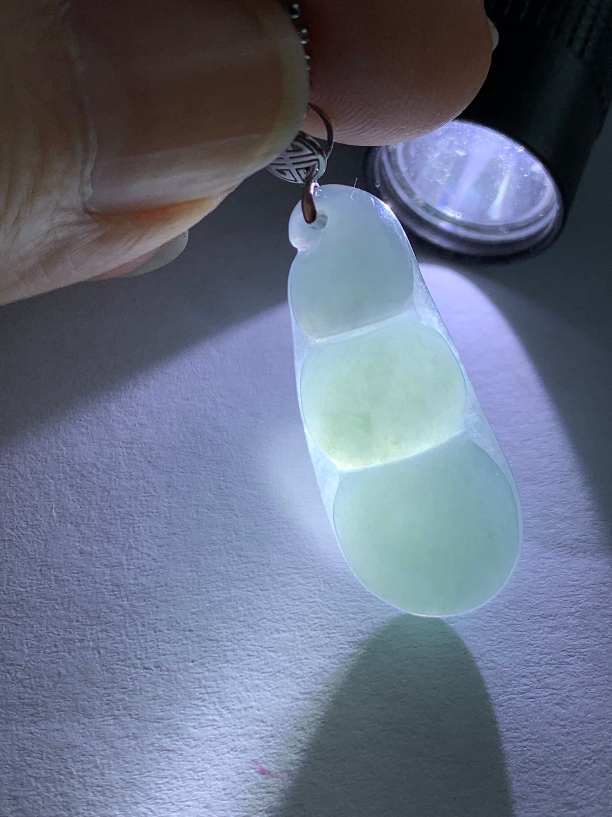 Natural Guatemalan Icy Translucent Light Dusty Blue Jadeite Peapod Pendant 18K White Gold 天然冰危蓝翡翠福豆吊坠 BTH113 A
