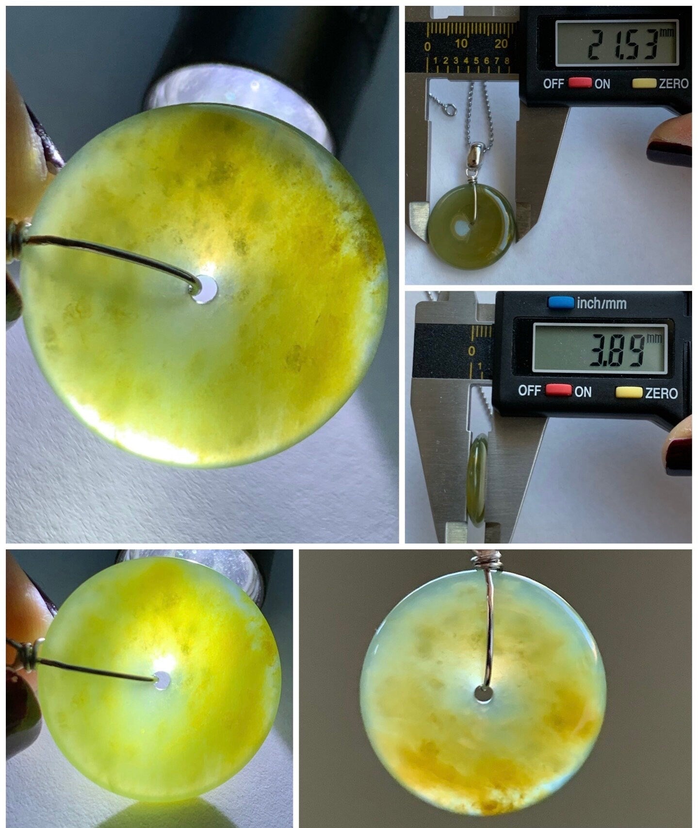 Natural Guatemalan Icy Highly Translucent Dark Yellow Jadeite Ping An Kou Donut Pendant S925 Sterling Silver 天然冰透危黄翡平安扣吊坠