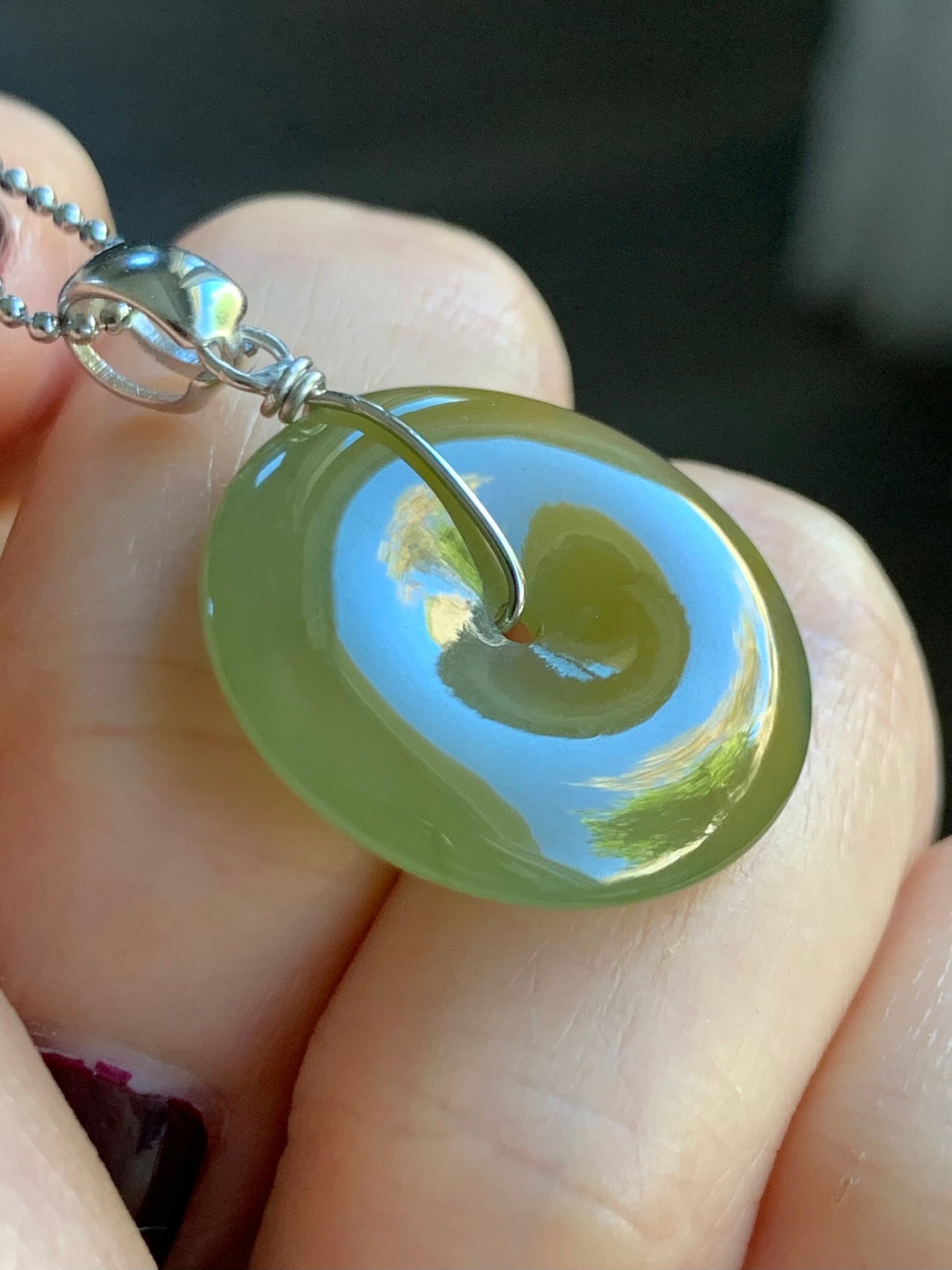 Natural Guatemalan Icy Highly Translucent Dark Yellow Jadeite Ping An Kou Donut Pendant S925 Sterling Silver 天然冰透危黄翡平安扣吊坠