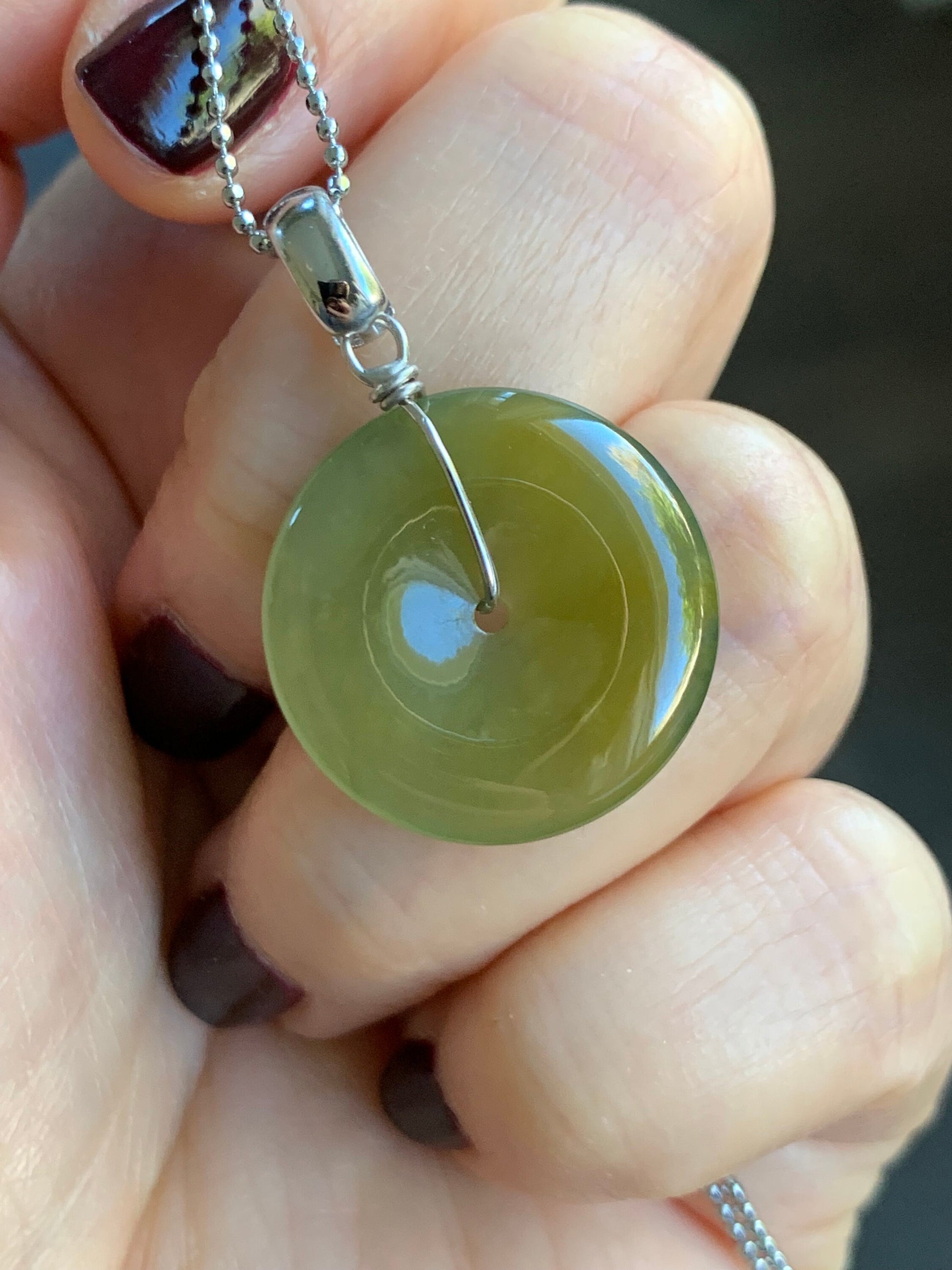 Natural Guatemalan Icy Highly Translucent Dark Yellow Jadeite Ping An Kou Donut Pendant S925 Sterling Silver 天然冰透危黄翡平安扣吊坠