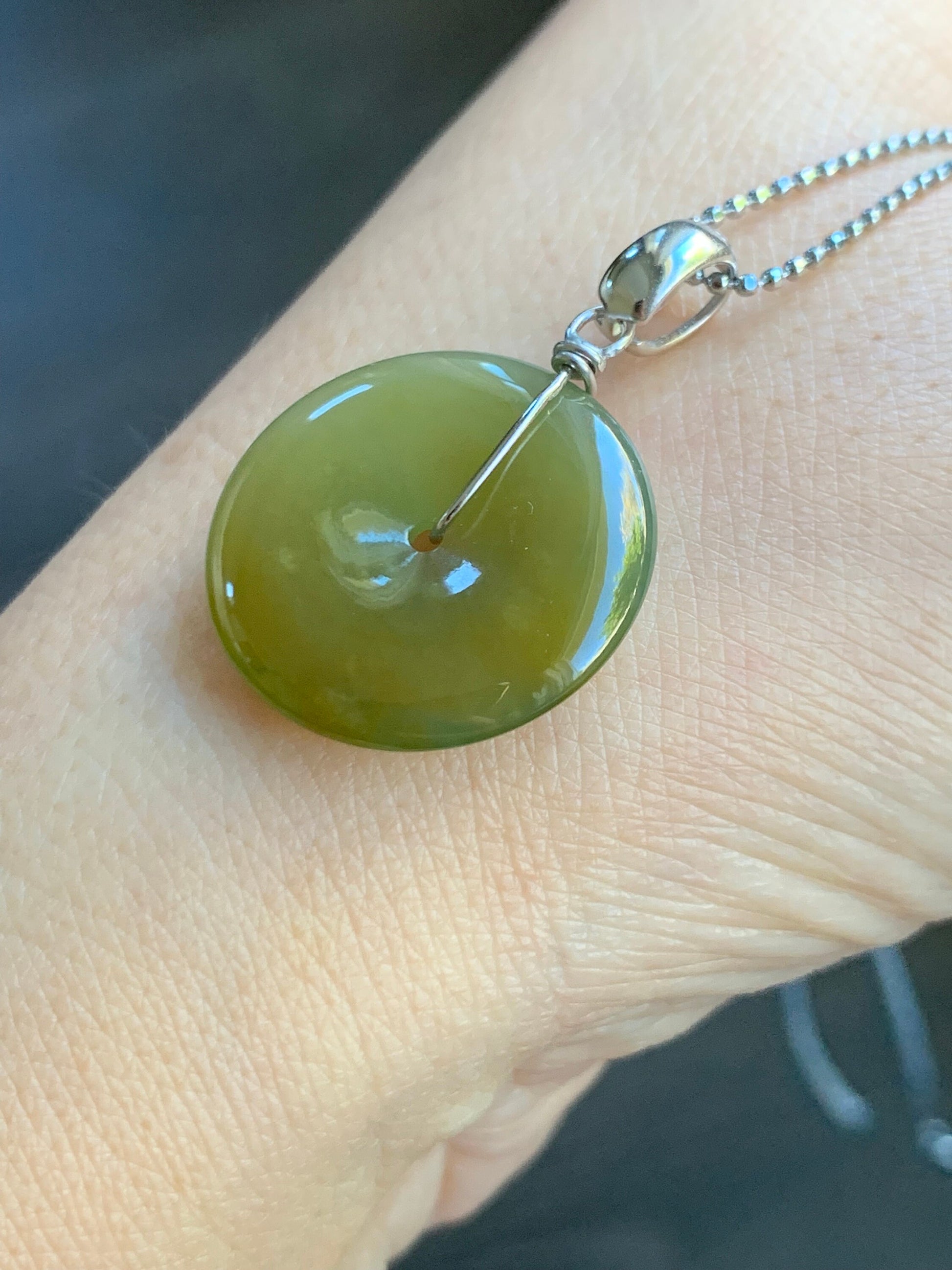 Natural Guatemalan Icy Highly Translucent Dark Yellow Jadeite Ping An Kou Donut Pendant S925 Sterling Silver 天然冰透危黄翡平安扣吊坠
