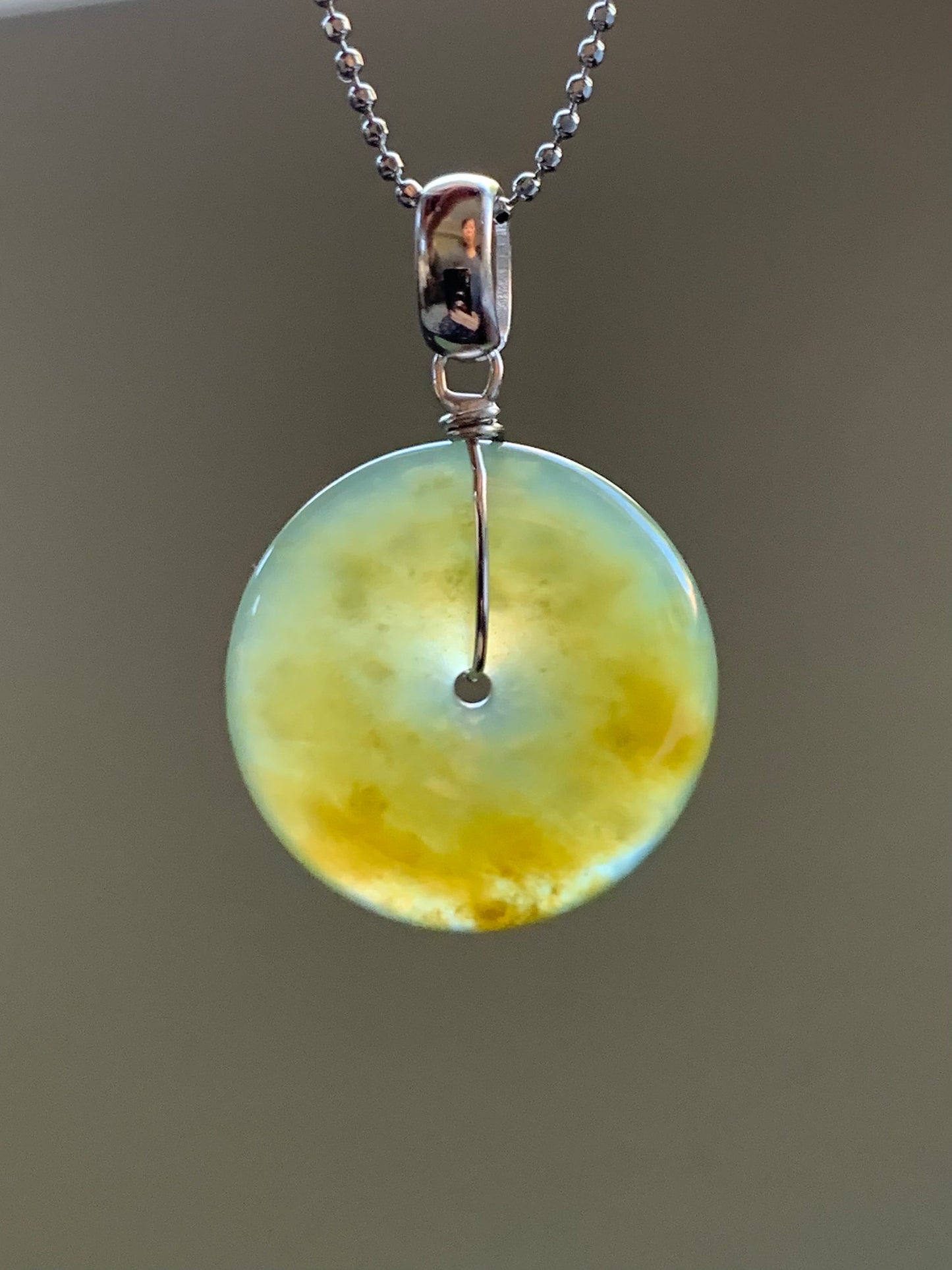 Natural Guatemalan Icy Highly Translucent Dark Yellow Jadeite Ping An Kou Donut Pendant S925 Sterling Silver 天然冰透危黄翡平安扣吊坠