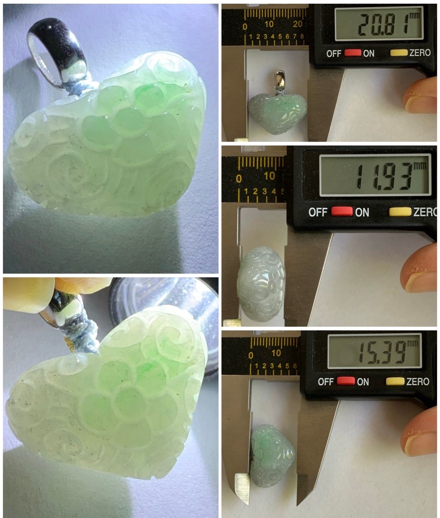 Natural Burmese Icy Translucent Gelatinous Wuji Marbled Jadeite Retro Engraved Heart Pendant S925 Sterling Silver Pendant 天然缅甸冰胶乌鸡翡翠仿古雕爱心吊坠
