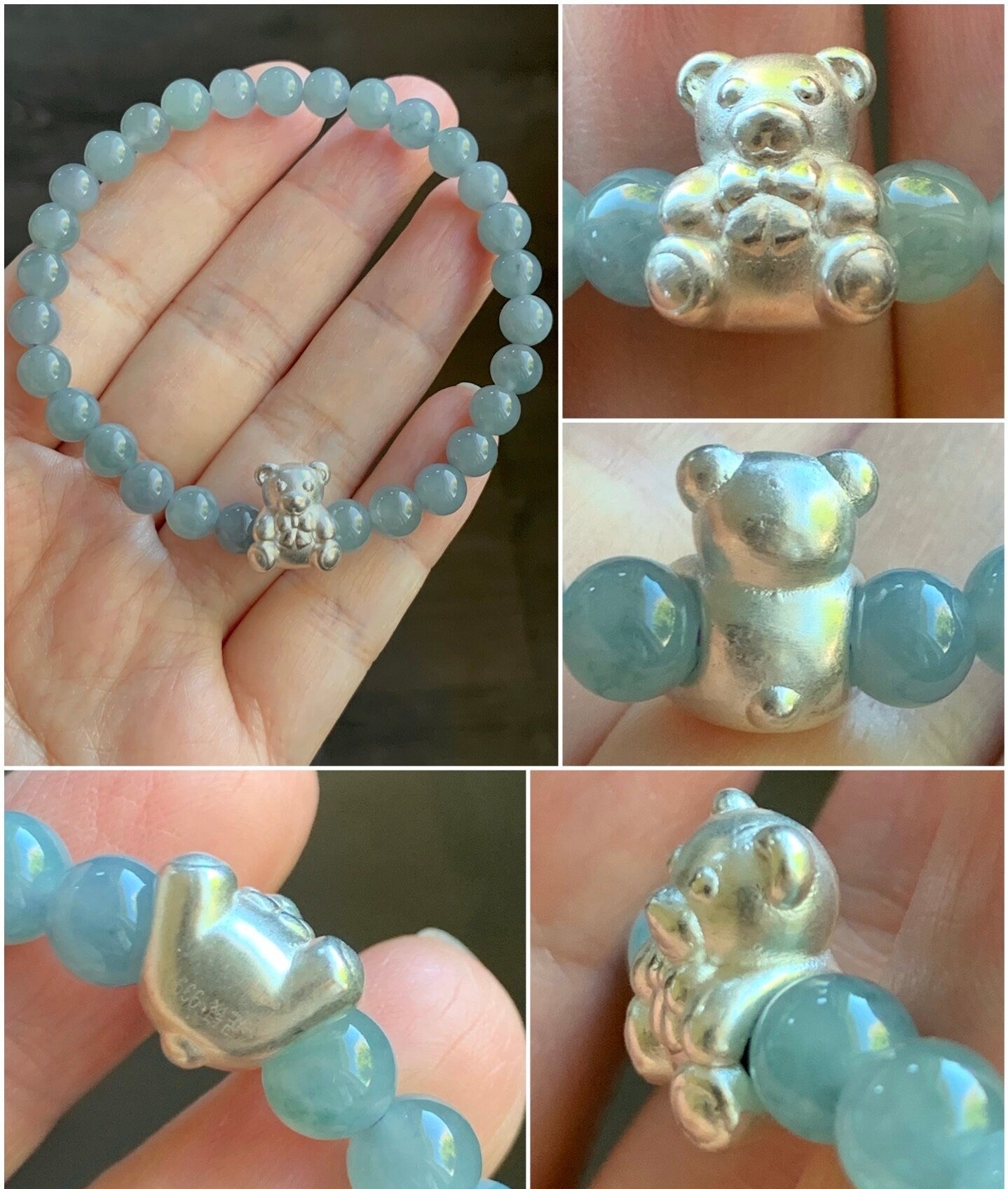 Natural Guatemalan Icy Translucent Icy Light Blue or Dark Dusty Blue Jadeite 999 Sterling Silver Charm Beaded Bracelet 天然冰危蓝翡翠足银珠3D工艺手串